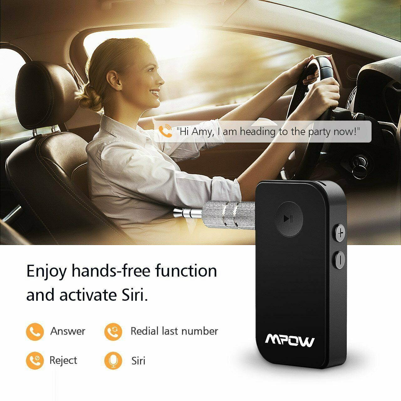 Mpow Bluetooth 4.1 Receiver Car Wireless Audio Music Adapter Receiver Hands-Free