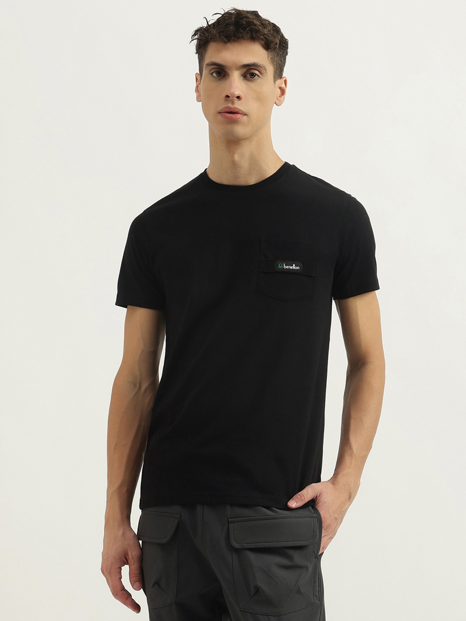 United Colors Of Benetton Black Pure Cotton Regular T-Shirt