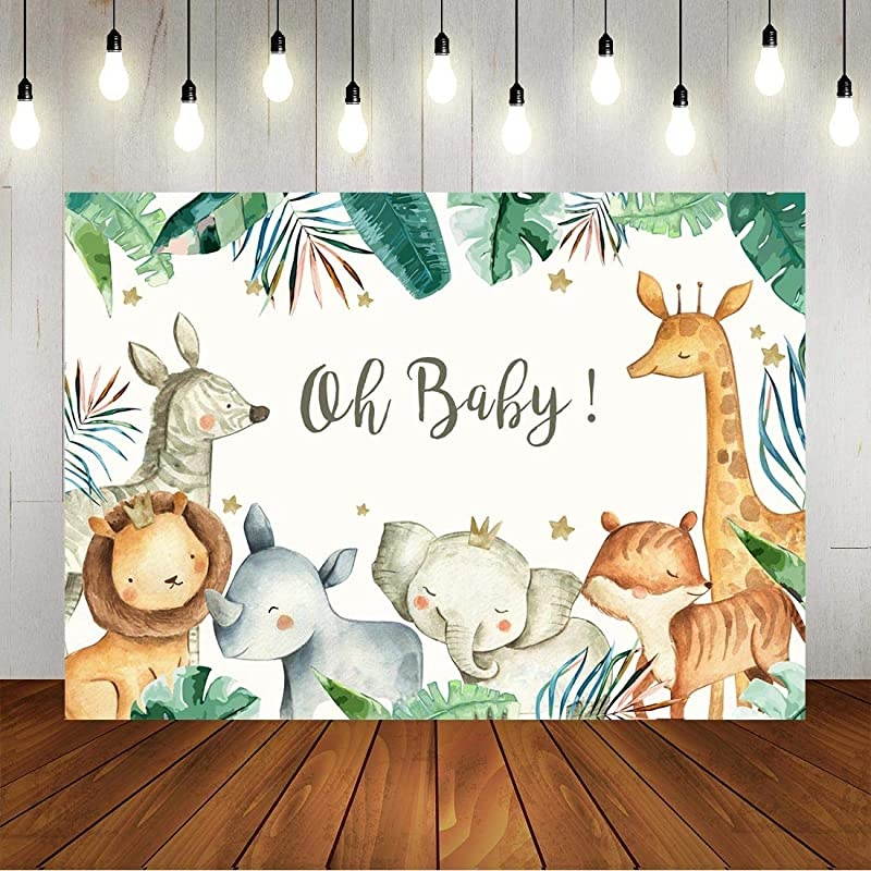 Animals Baby Shower Backdrop Watercolor Safari Baby Shower Photography Background Woodland Theme for Newborn Party Decorations 7x5ft