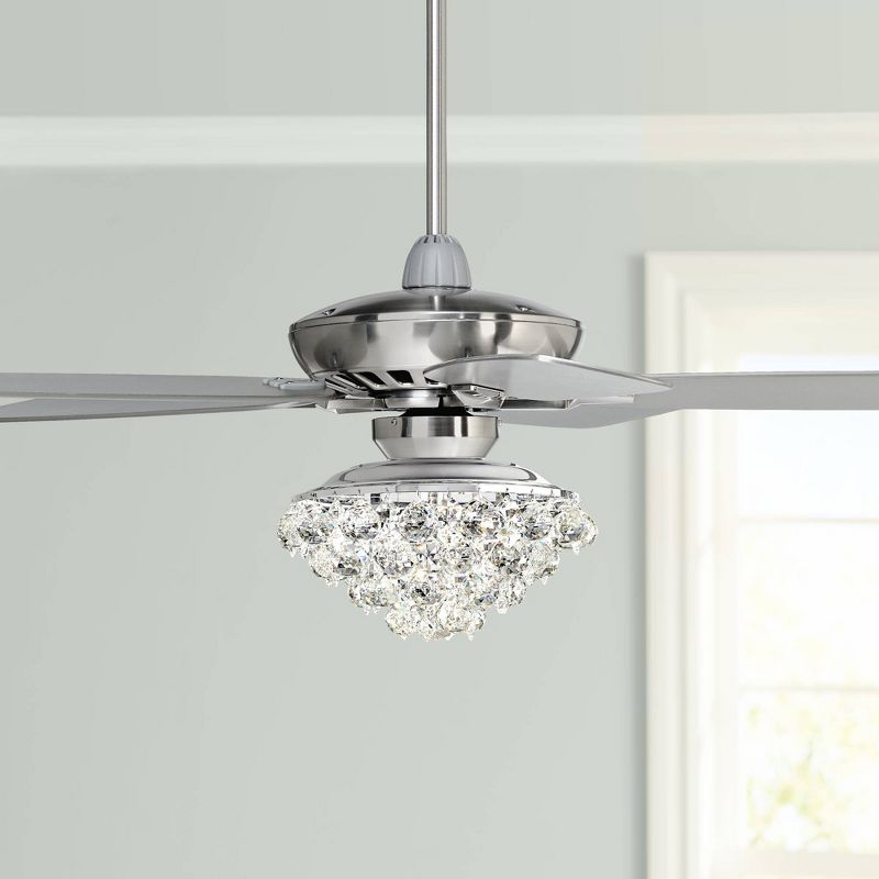 52" Casa Vieja Ceiling Fan with Light LED Dimmable Remote Brushed Nickel Silver Blades Crystal Ball Diamond Beads Living Room