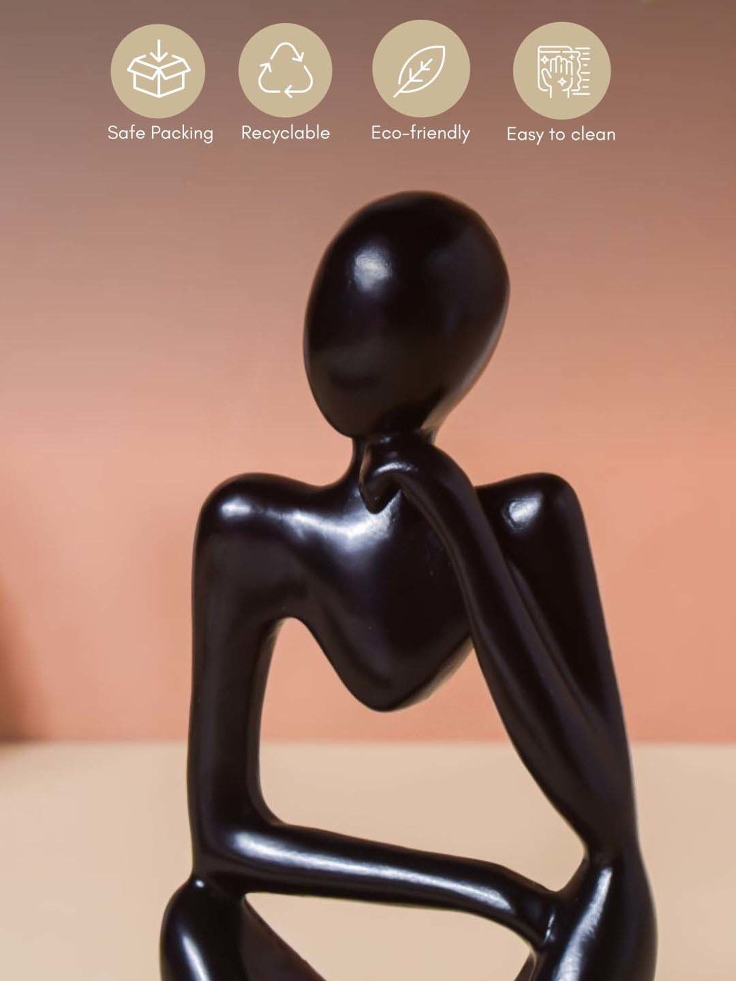 Nestasia Black Resin Smooth Finish left hand Thinking Human Sculptures for Decoration (5.1 Inch)