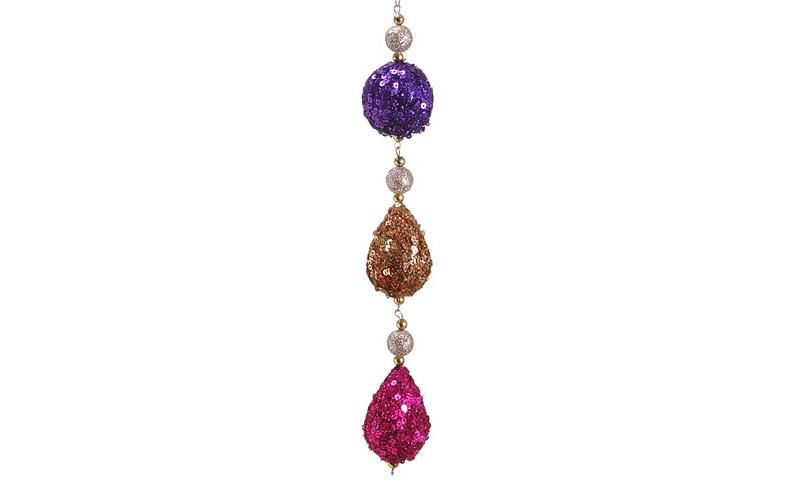 Allstate 9" Sequin Ball and Drop Christmas Dangle Ornament - Purple/Gold