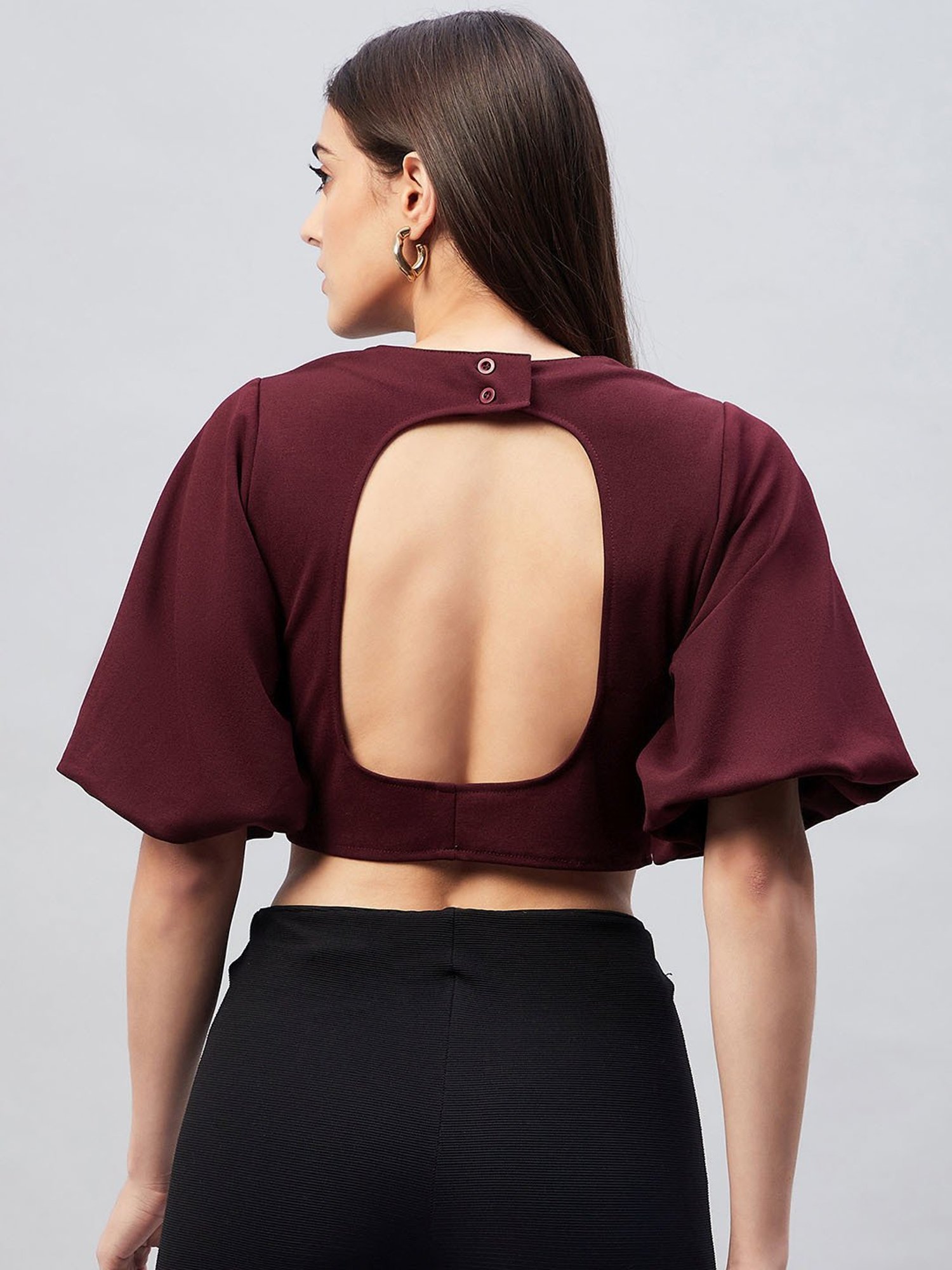 Marie Claire Maroon Flared Crop Top