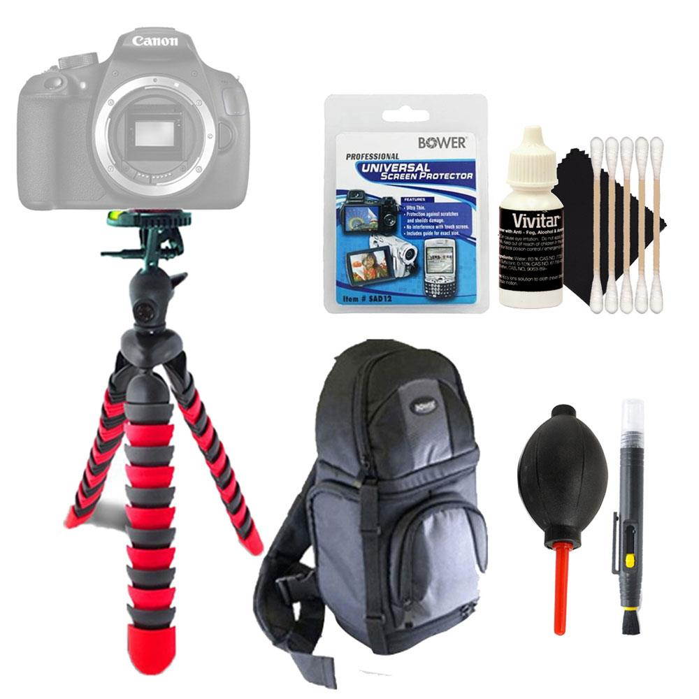 Flexible Tripod + Lens Pen + Dust Blower + Universal Screen Protector + DSLR Backpack + 3pc Cleaning Kit