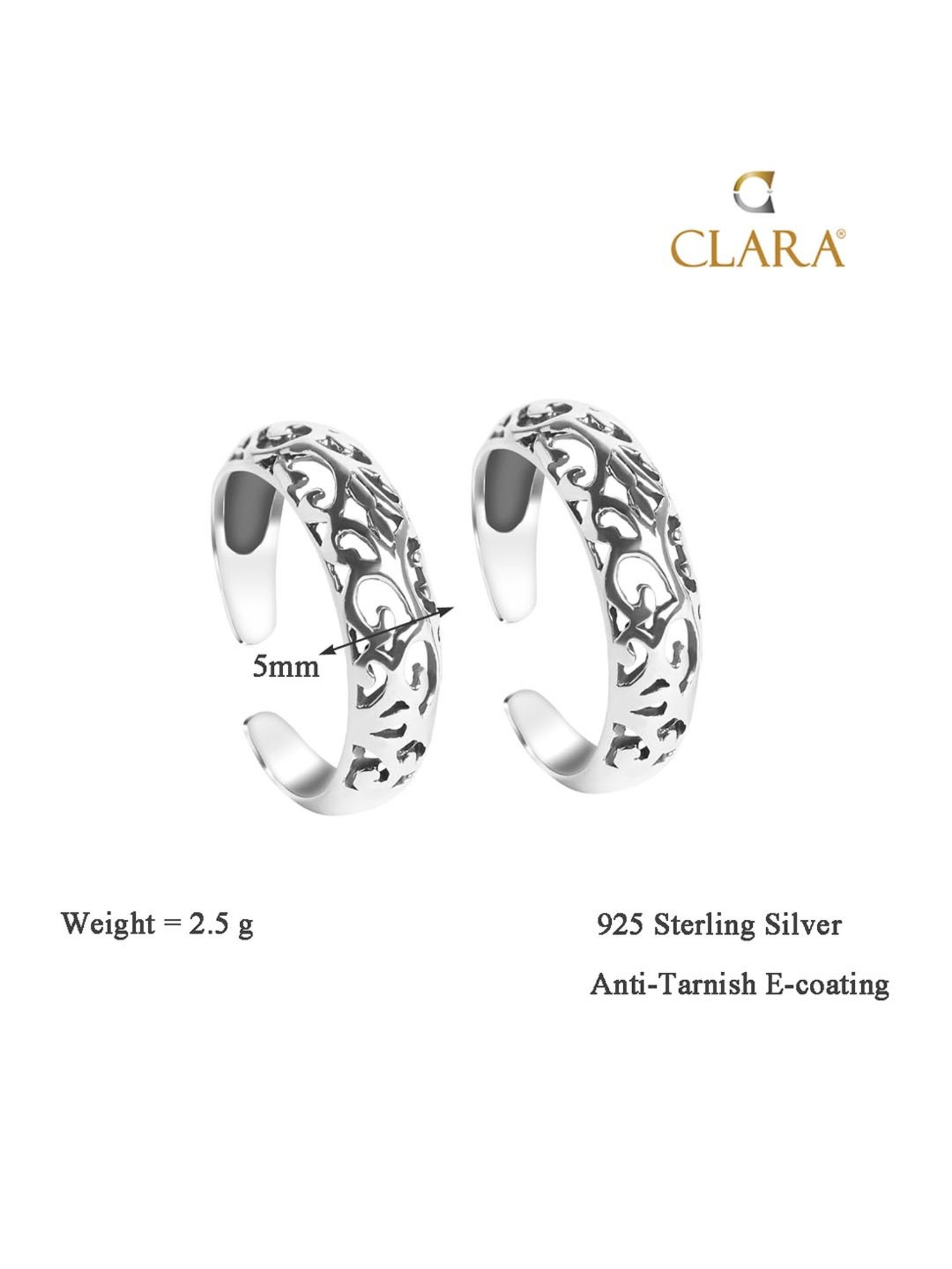 Clara 92.5 Sterling Silver Intricate Toe Rings for Women