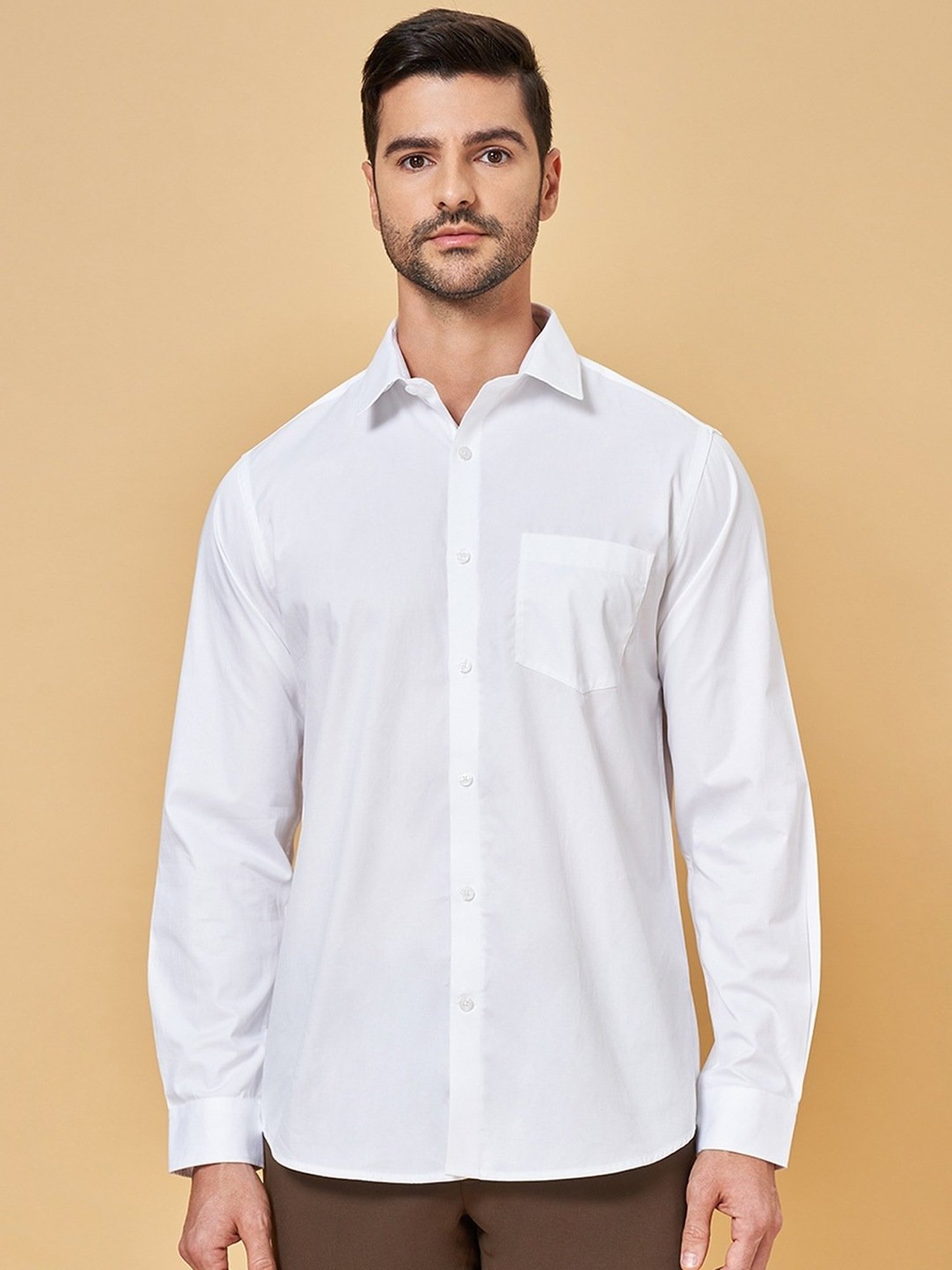 Peregrine by Pantaloons White Cotton Regular Fit Shirt