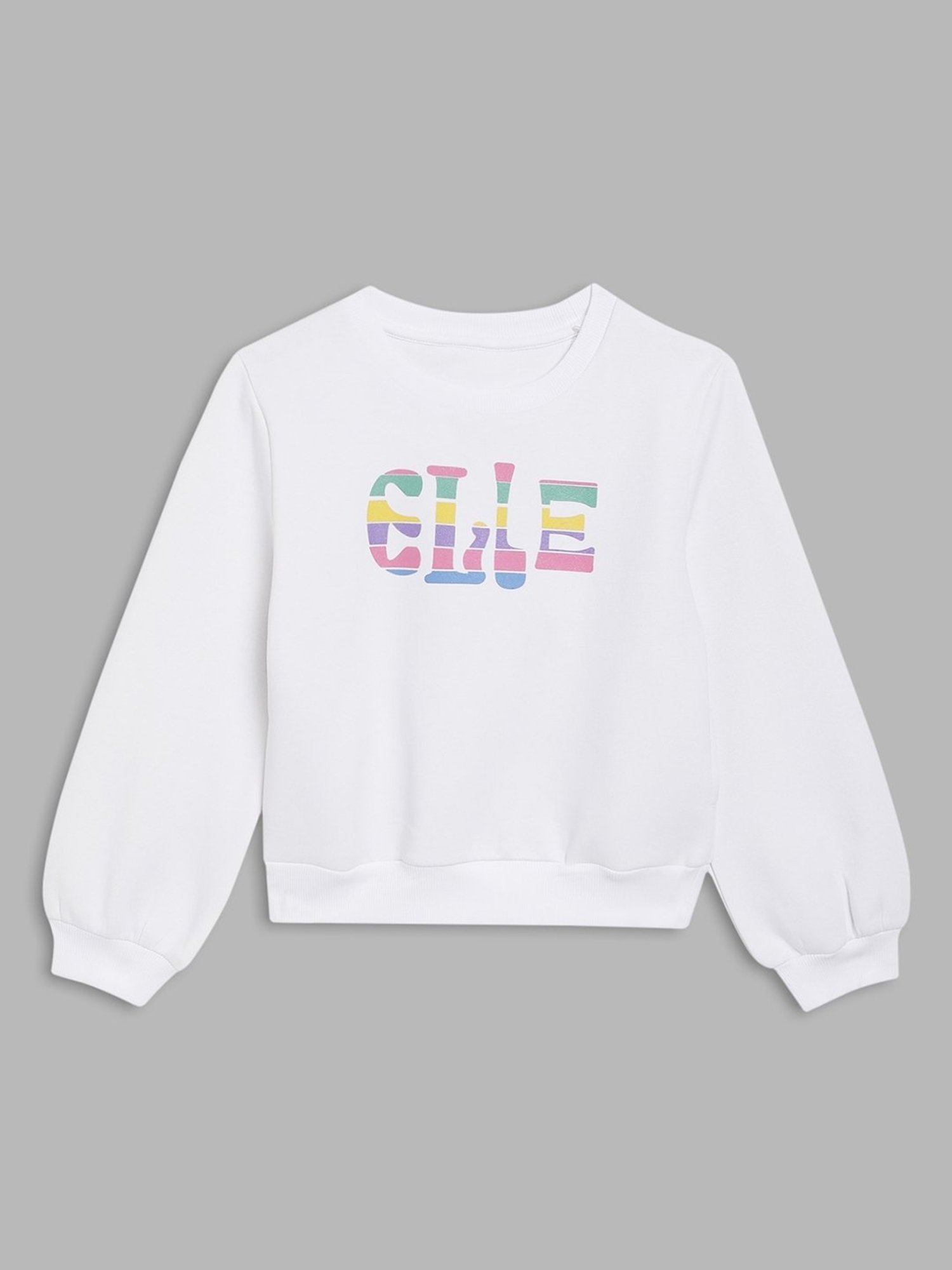 Elle Kids White Cotton Printed Full Sleeves Sweatshirt