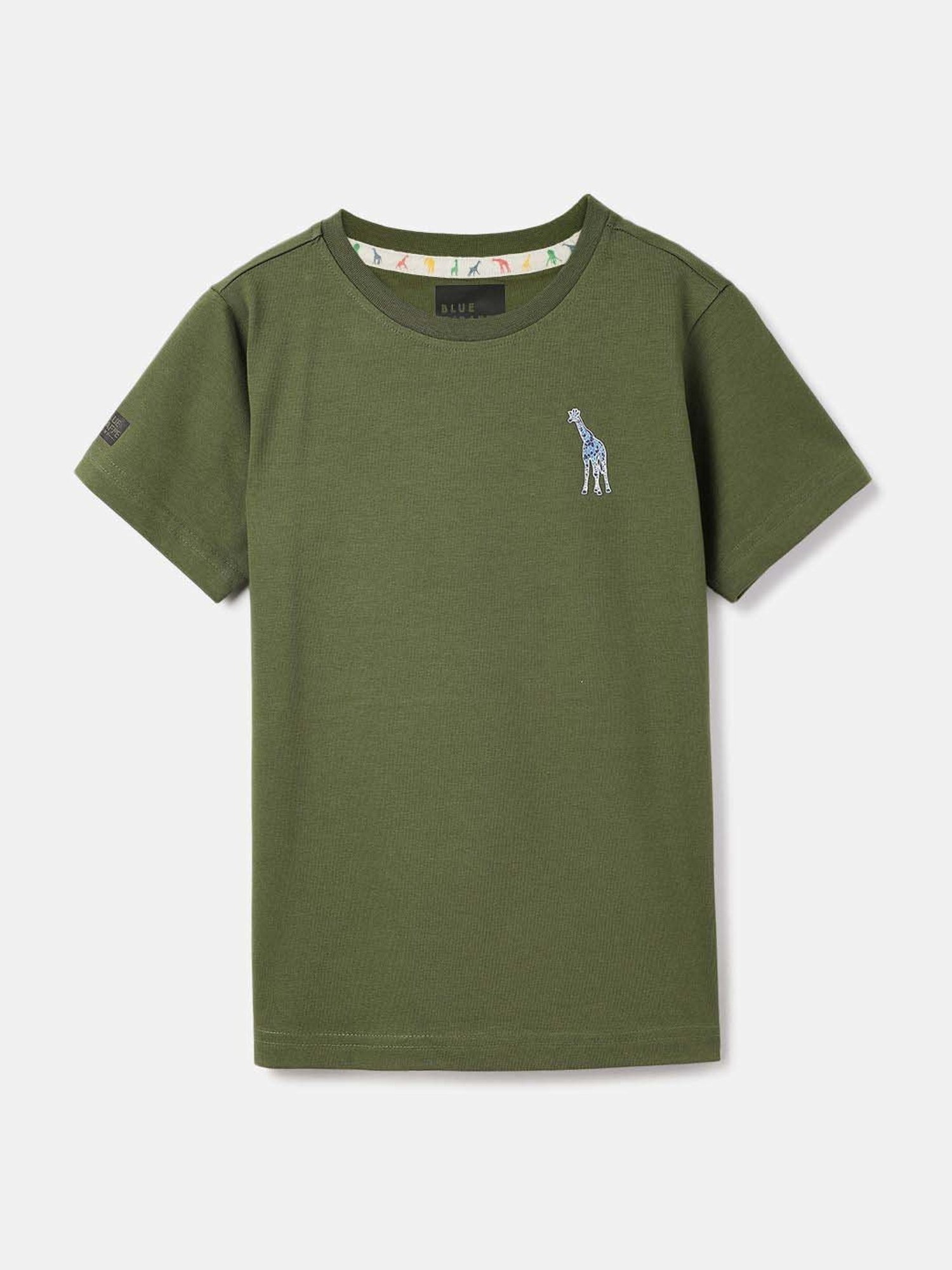 Blue Giraffe Boys Olive Cotton Solid T-shirt