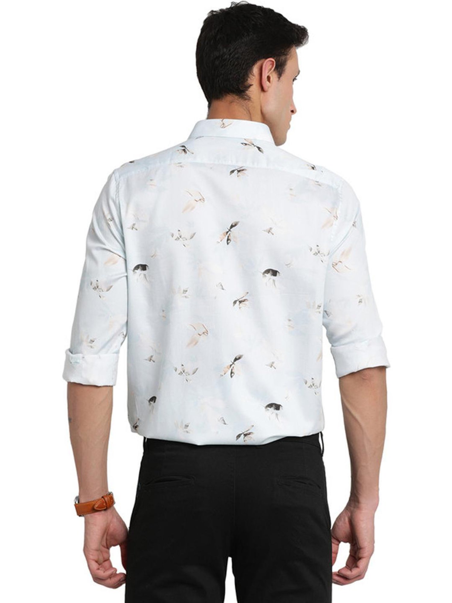 Turtle Steel Blue Slim Fit Printed Shirt