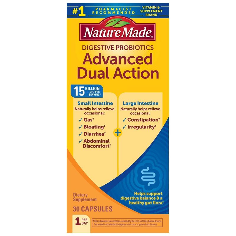Nature Made Digestive Probiotics Advanced Dual Action Capsules - 15 Billion CFU per serving - 30ct