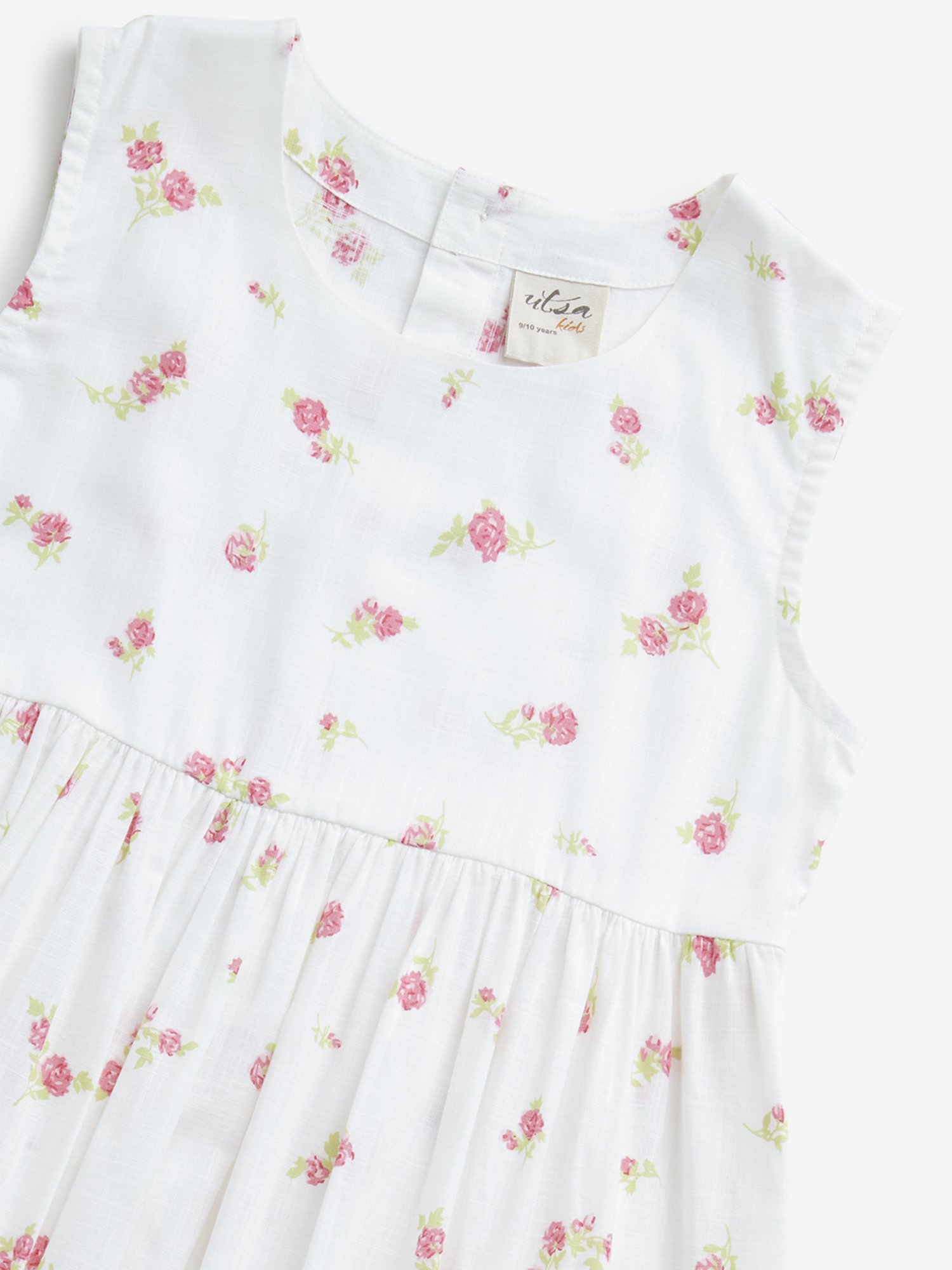 Utsa Kids by Westside White Floral Printed Cotton Tiered Dress