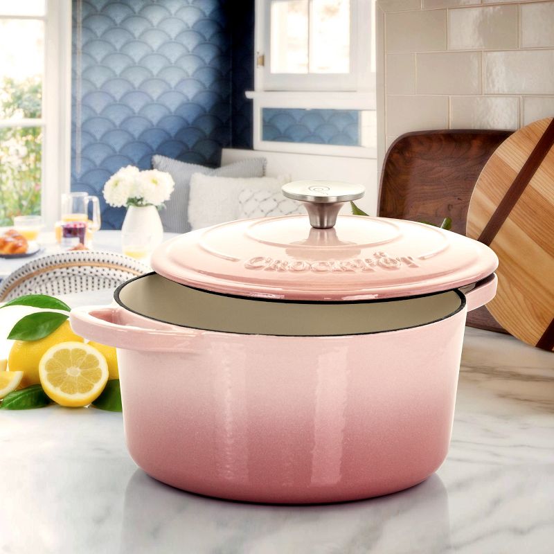 Crock-Pot 2 Piece Artisan 5 Quarts Enamled Cast Iron Dutch Oven in Blush Pink