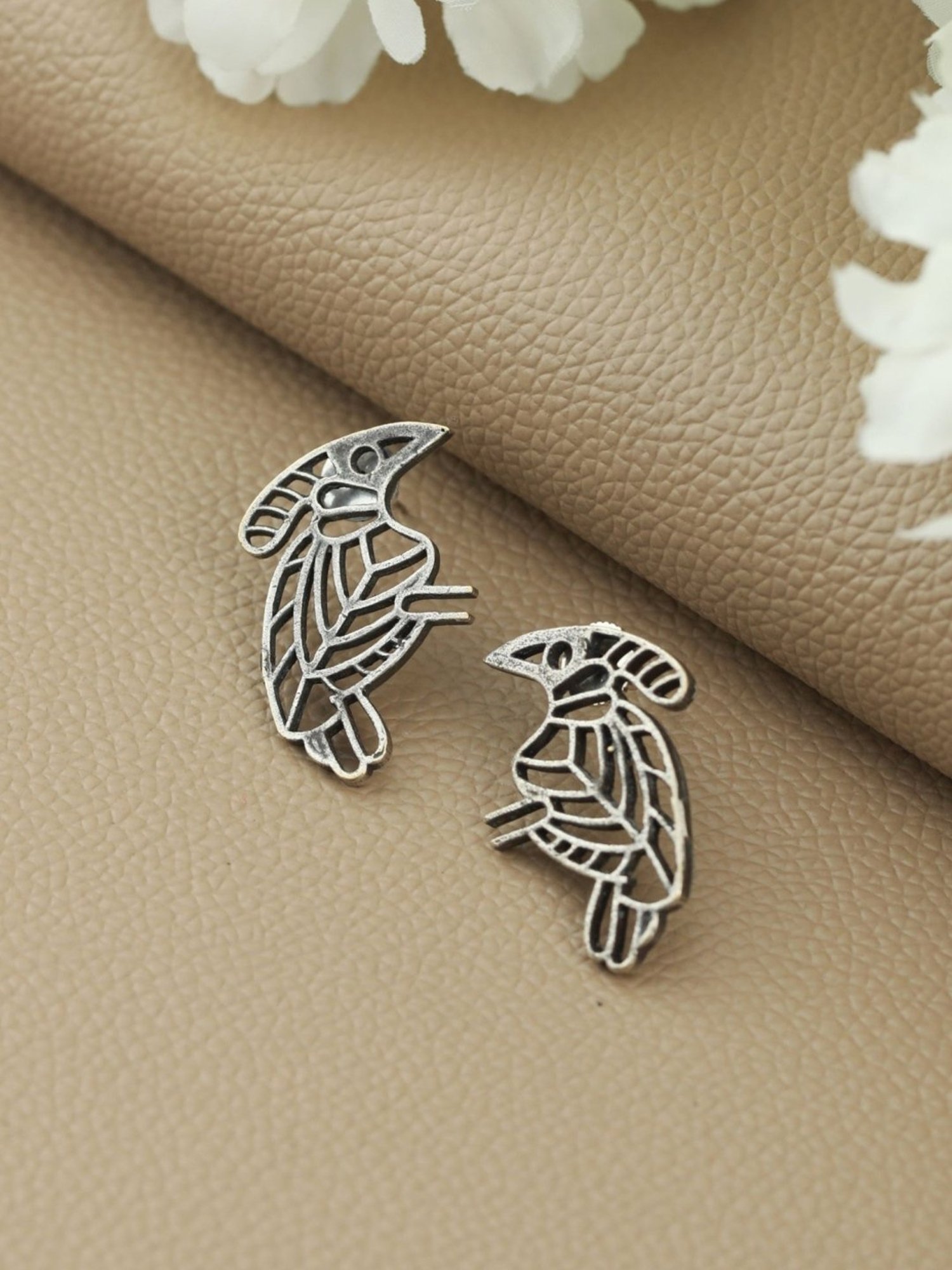 Aatmana Silver Look-Alike Dove Shaped Stud Earrings for Women