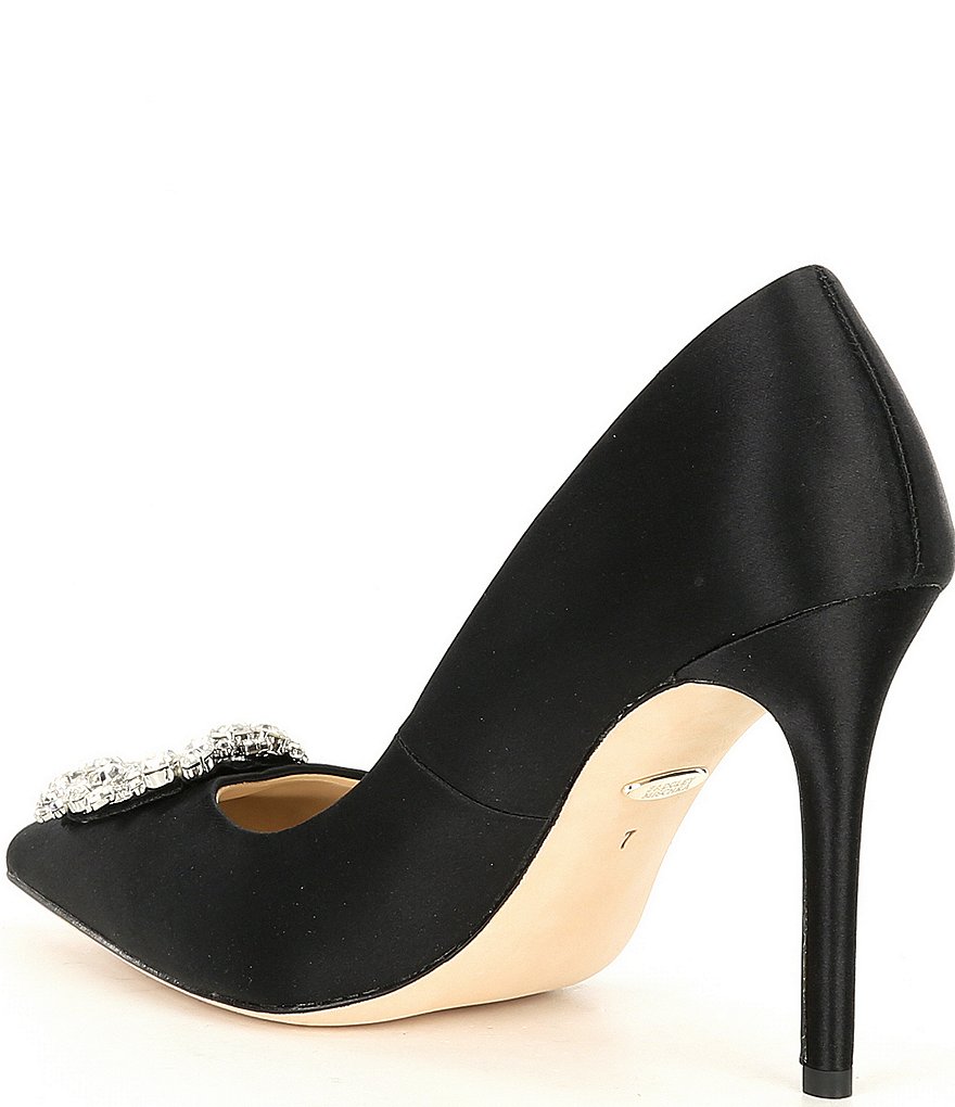 Badgley Mischka Cher Satin Brooch Embellished Stiletto Pumps