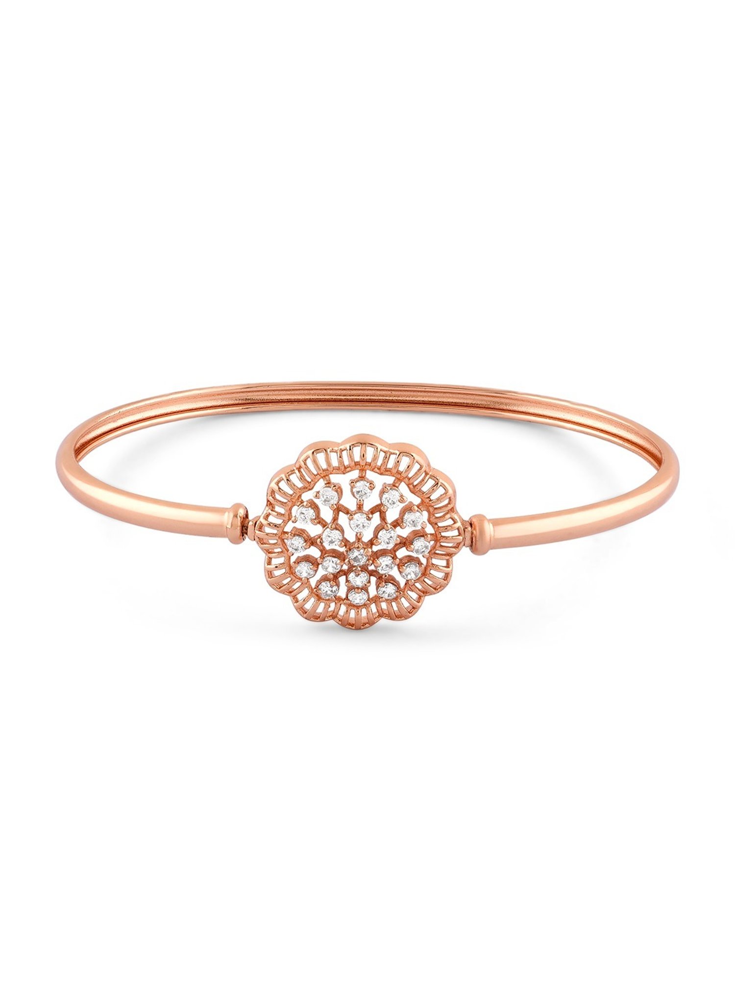 Zaveri Pearls Rose Gold Dazzling Cubic Zirconia Brass Bangle Style Bracelet-ZPFK15993