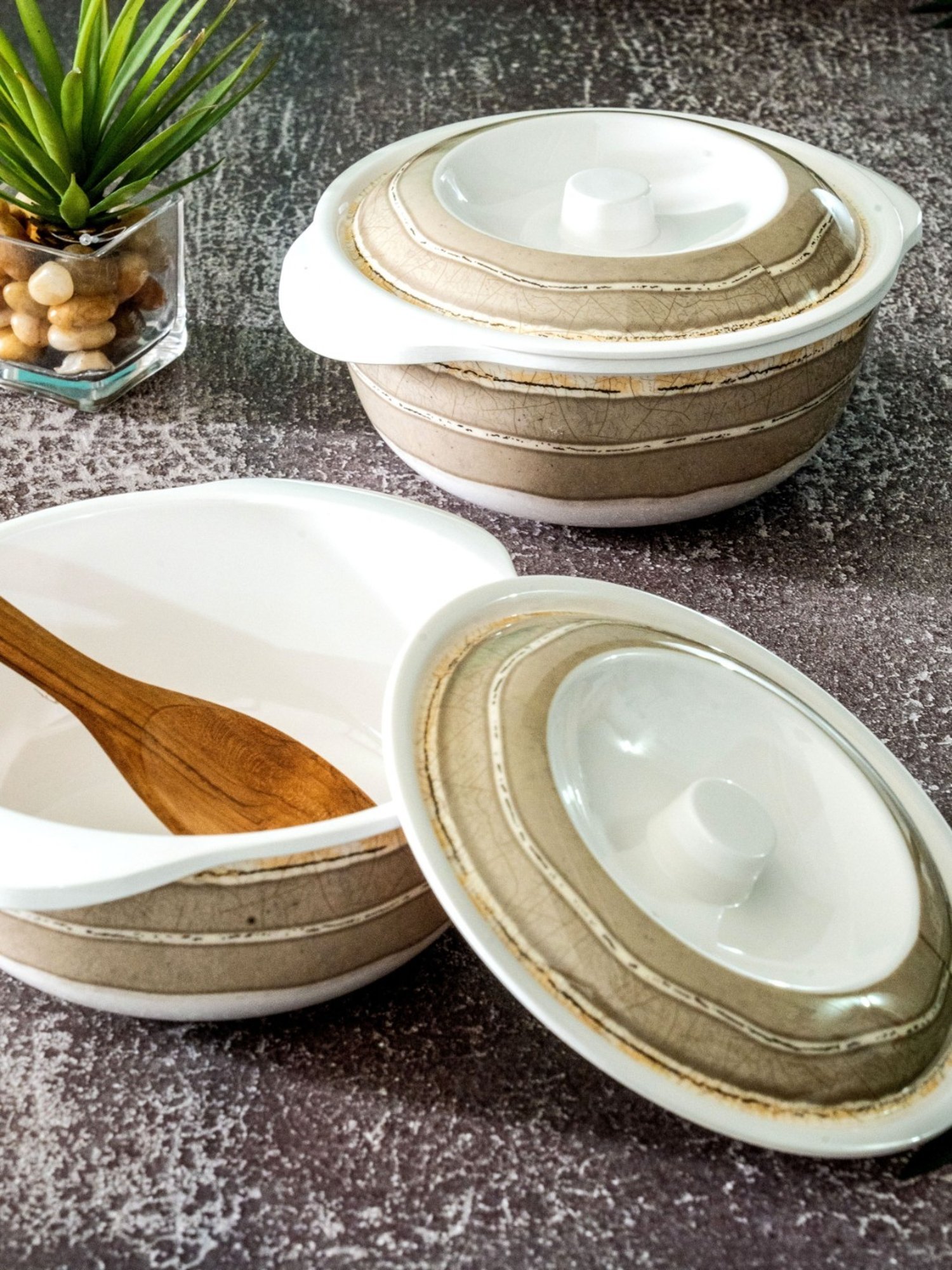 Servewell Beige Melamine Casserole with Lid - Set of 2