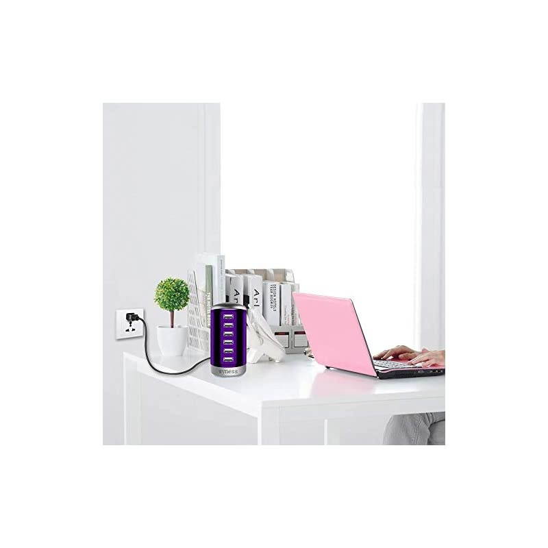 USB Charger 6Port Desktop USB Hub Charging Station with Smart Identification Technology for PhoneTabletsand More Purple