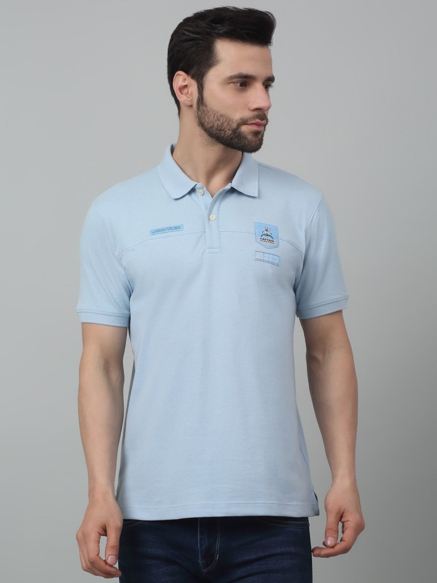 Cantabil Sky Blue Regular Fit Polo T-Shirt