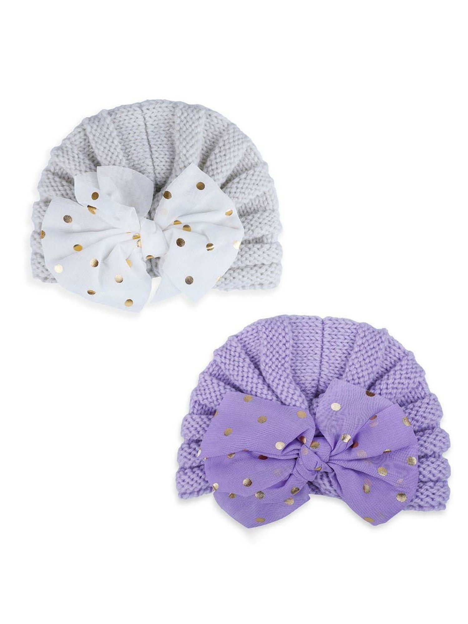 Baby Moo Kids Purple & Grey Applique Cap (Pack of 2)