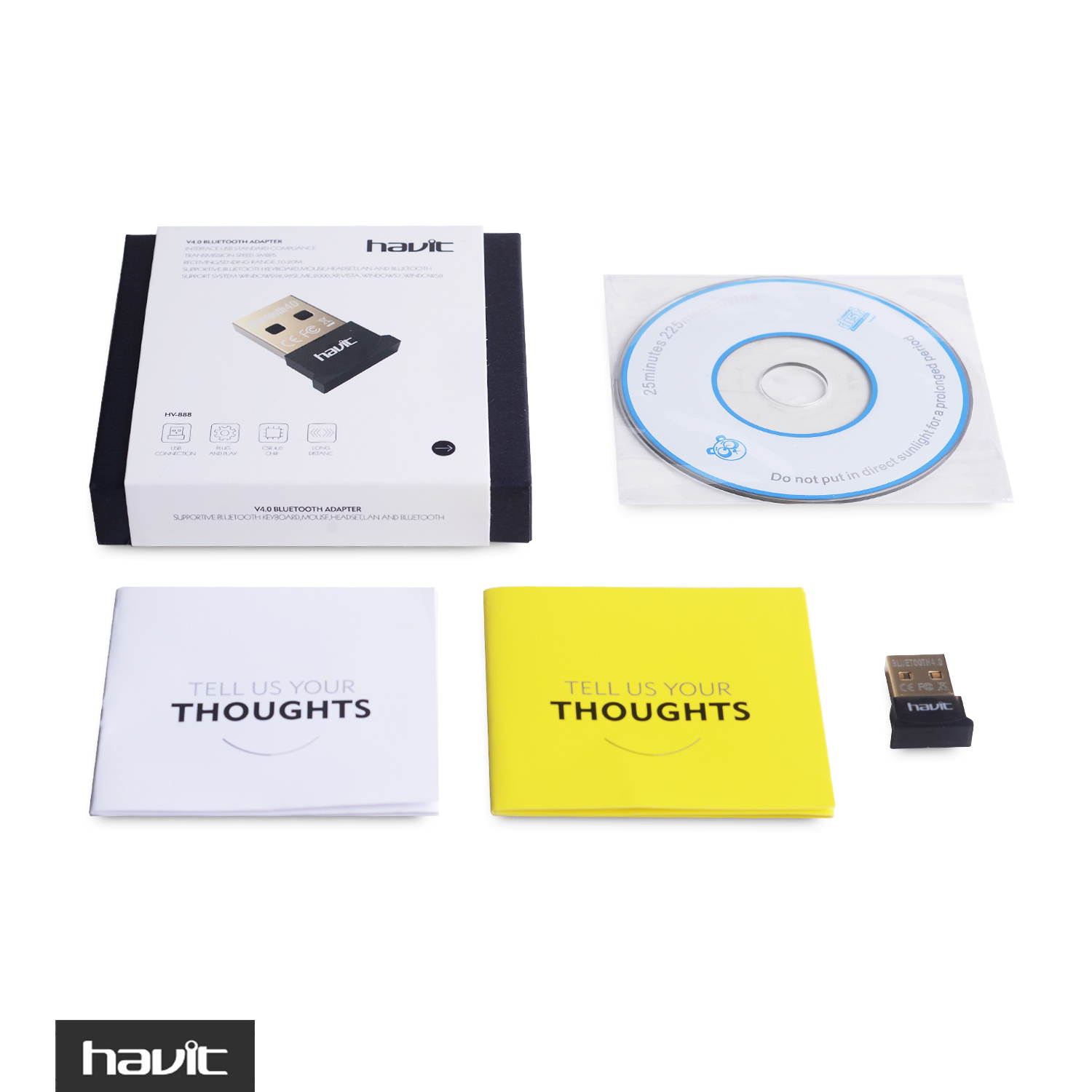 HAVIT HV-888 Bluetooth 4.0 USB Dongle Adapter, Wireless Receiver, Low Energy, for PC,Stereo Headphones,Cell Phones,Speaker