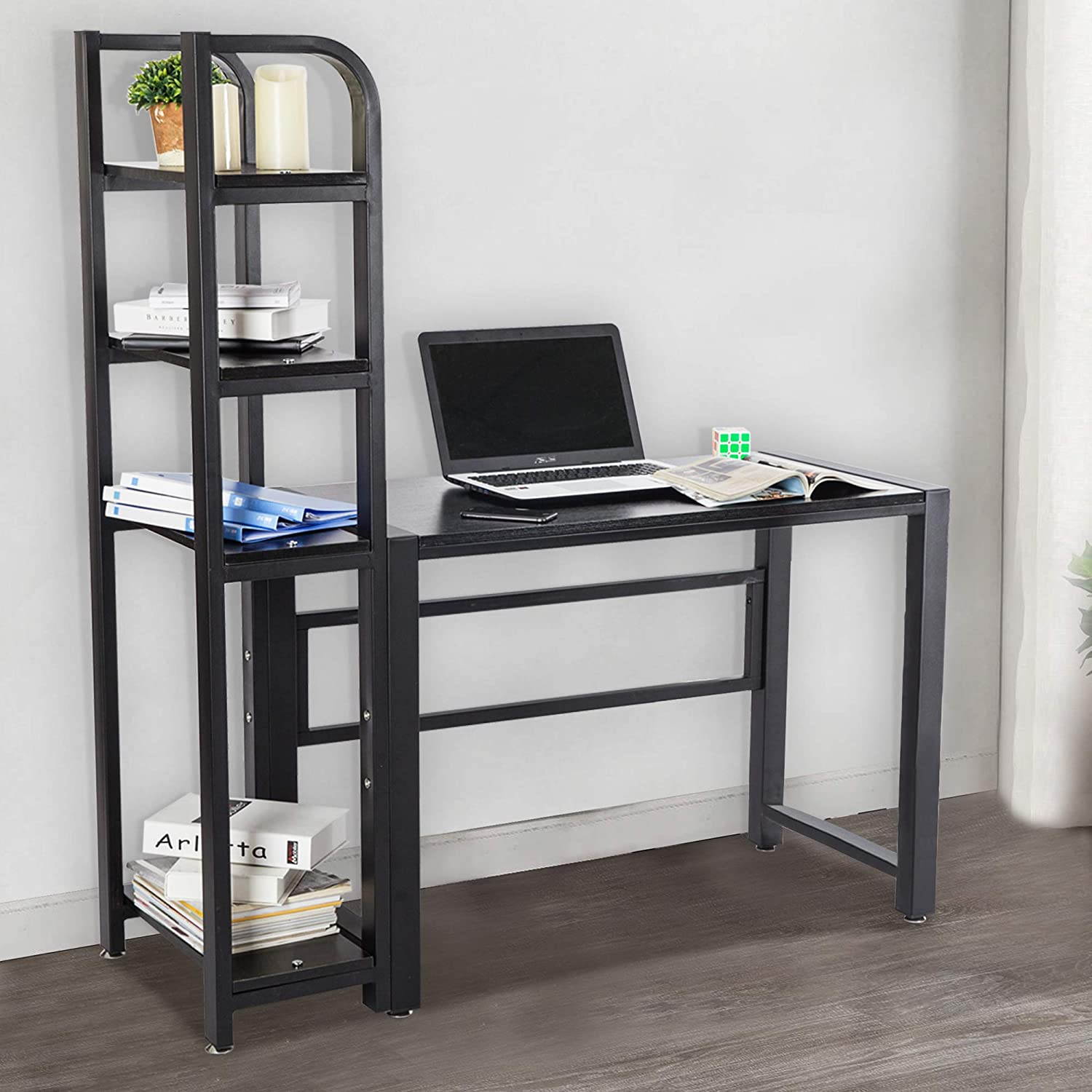 Home Office Desk Computer Desk Writing Table Gaming Desk with 4 Tier Shelves