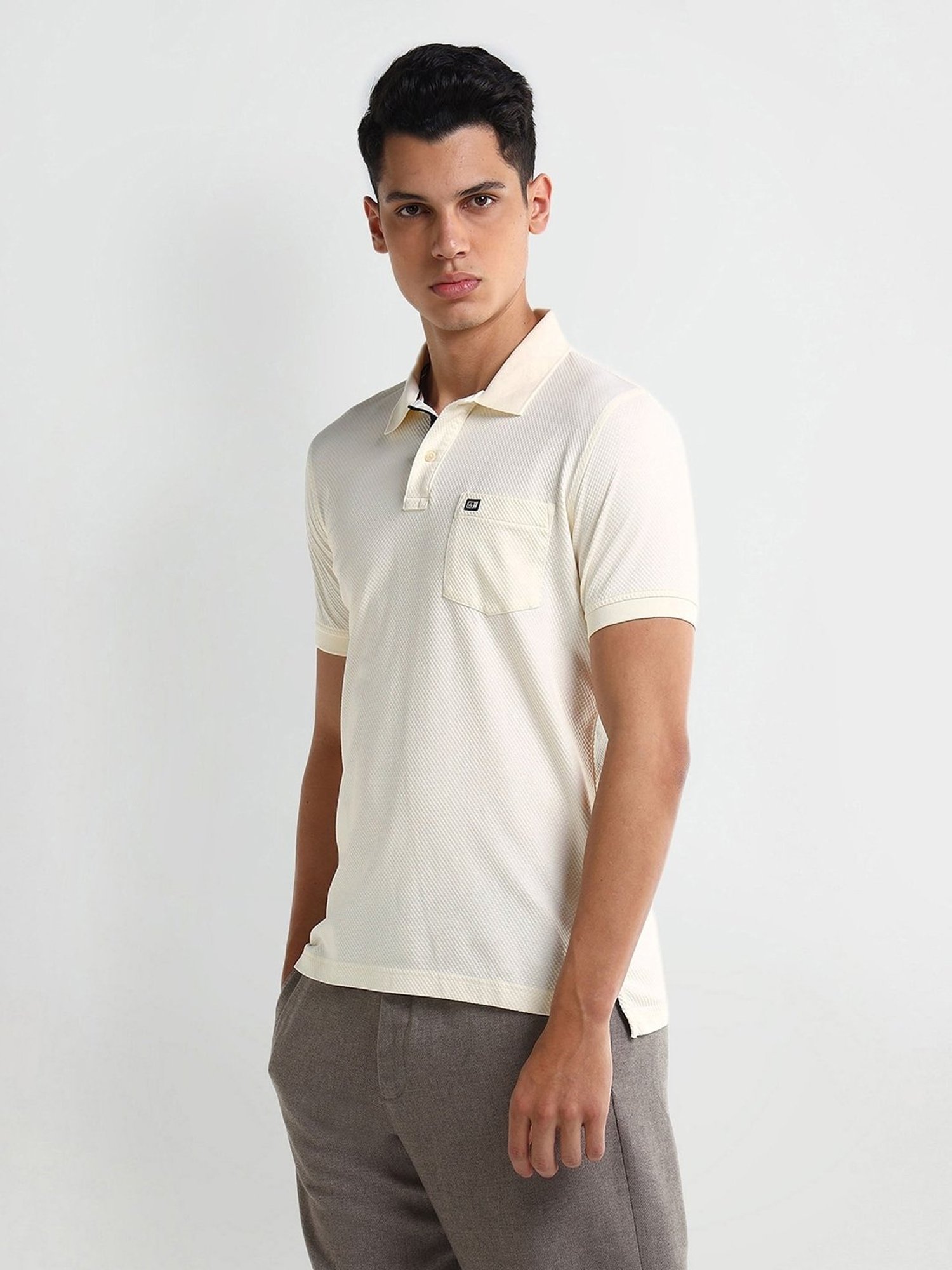 Arrow Yellow Regular fit Self Polo T-Shirt