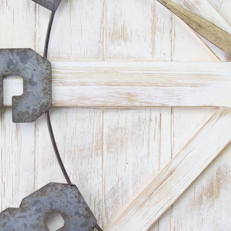 Stratton Home Decor S11545 Rustic Wood and Metal Farmhouse Mounted Wall Clock