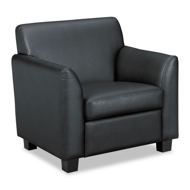Basyx VL870 Series Tailored Black Leather Club Chair Black Wood Legs VL871SB11