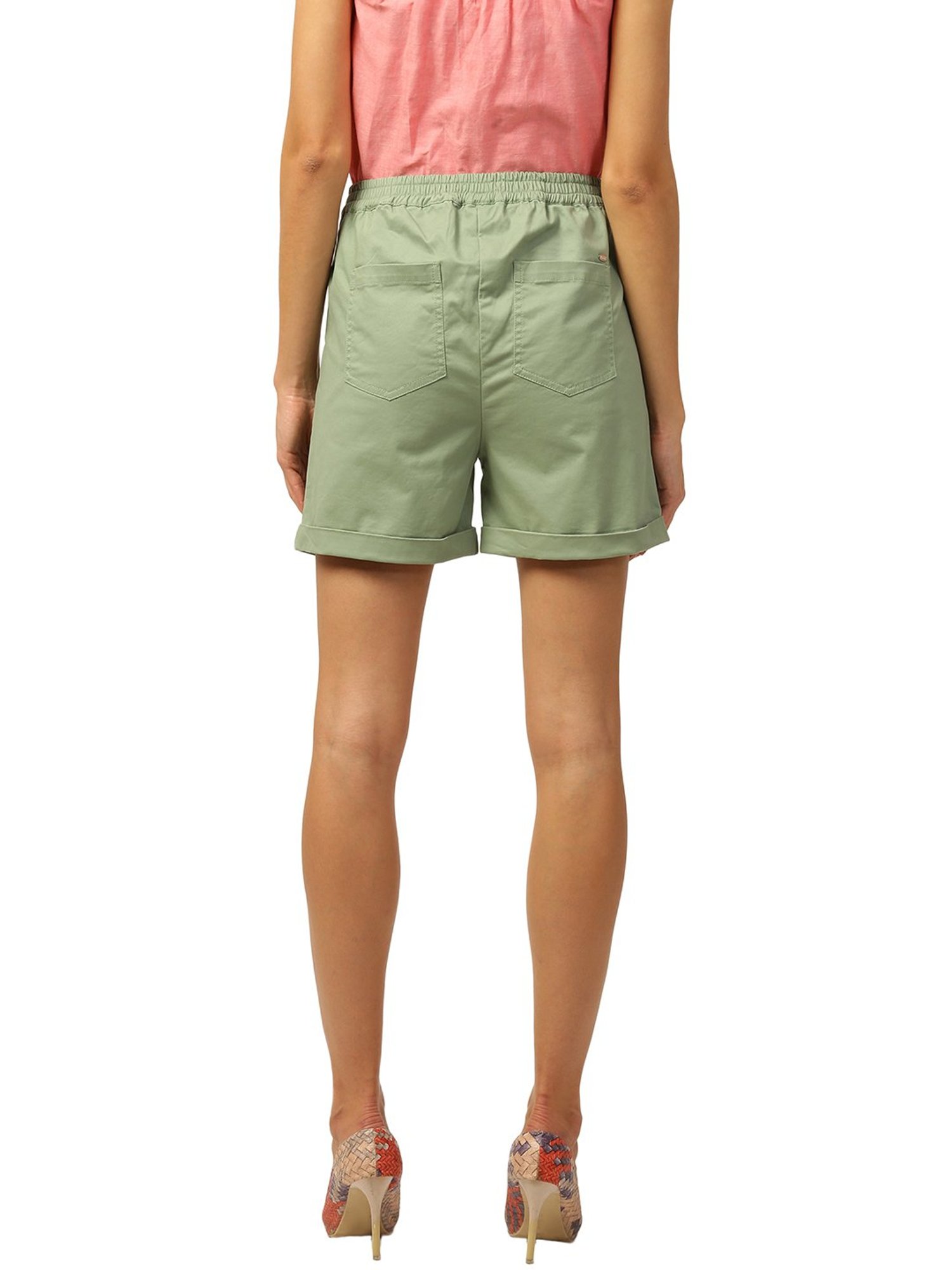 Elle Green Cotton Shorts