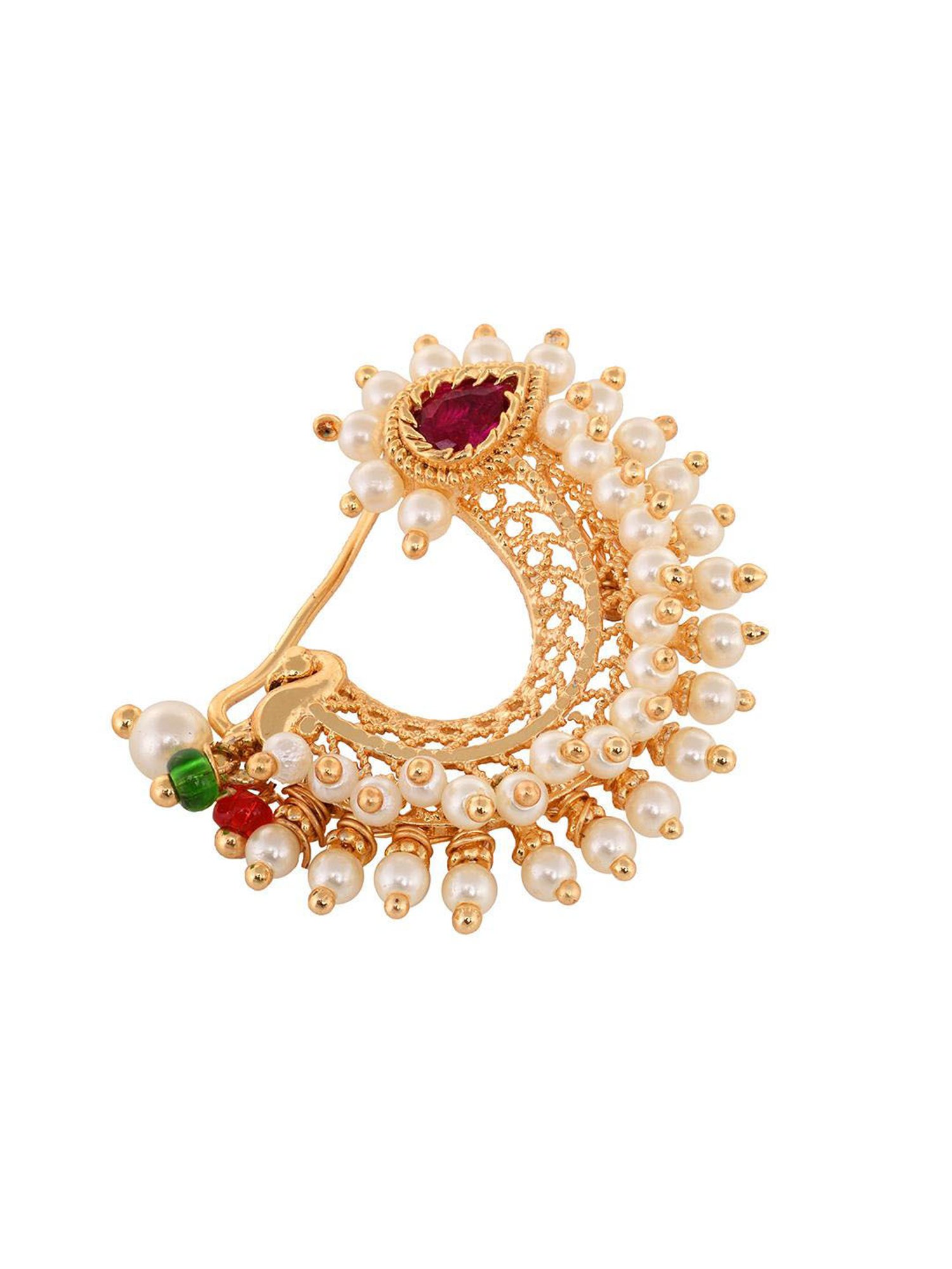 Saraf Rs Jewellery Gold Plated White Pearl Beaded Peshwai Moti  Nath