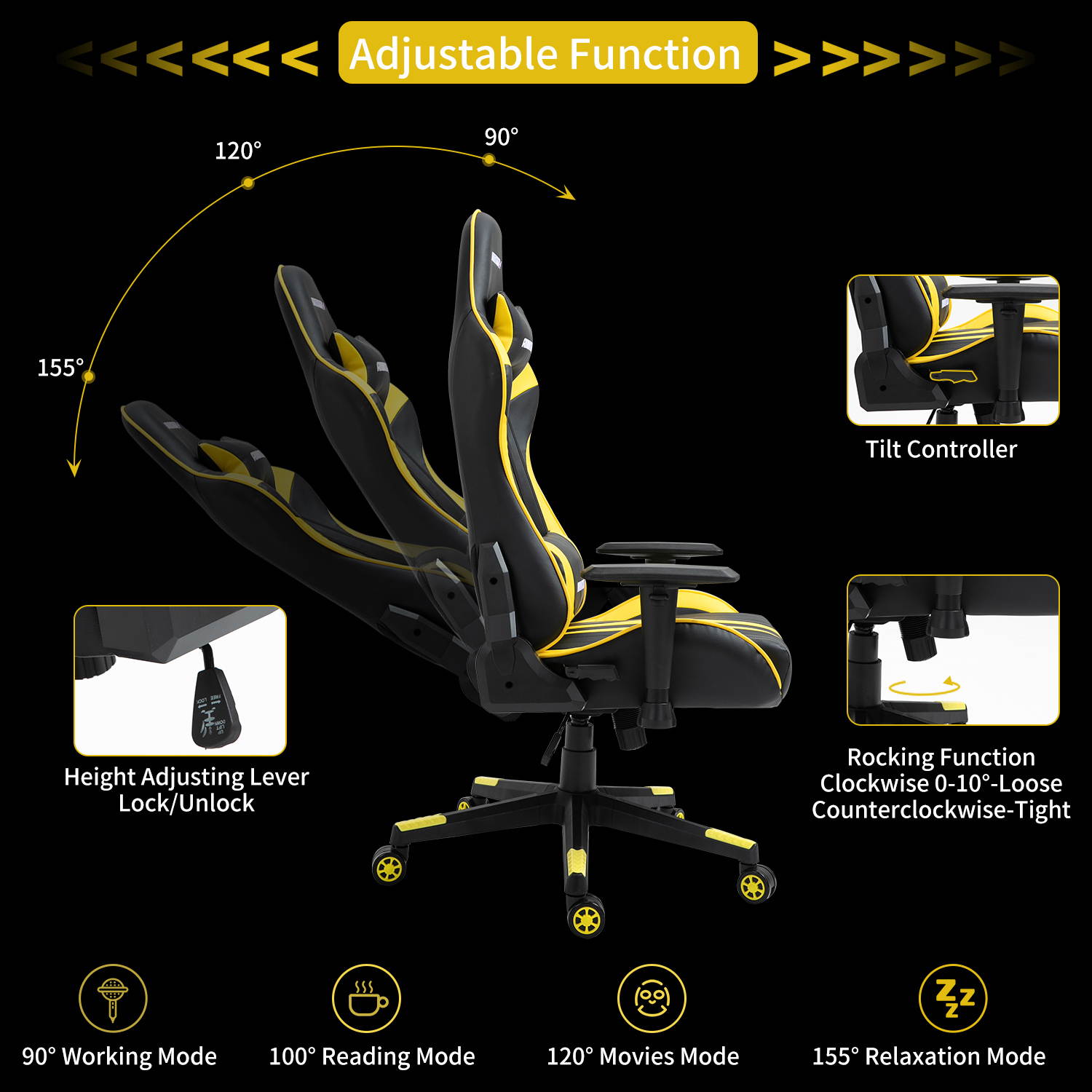 AMINITURE Gaming Chair Racing Style Ergonomic Computer Games Chairs Adjustable Armrest High Back PC Office Desk Chair Swivel Task Chair