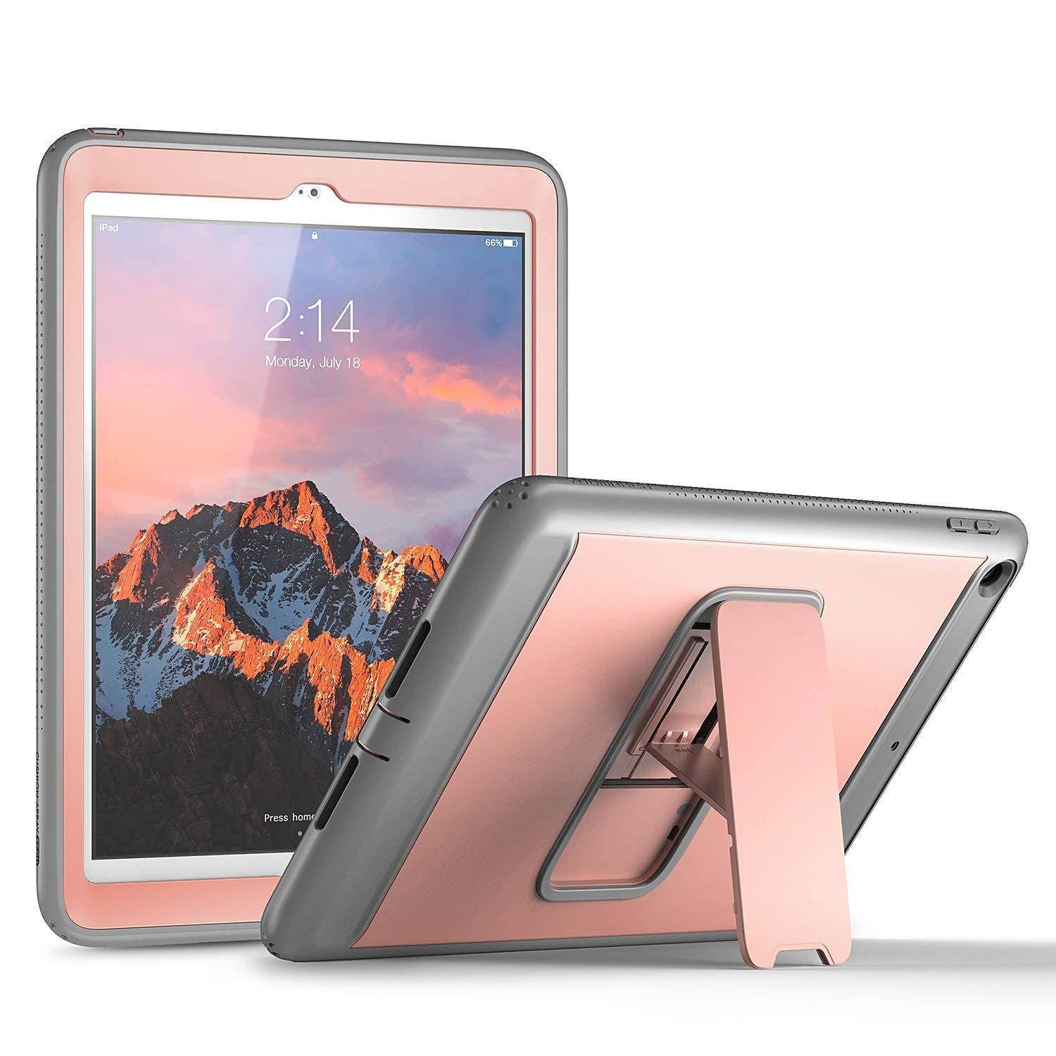 YOUMAKER Case for New iPad 9.7 2018/2017, Heavy Duty Kickstand with Built-in Screen Protector Full-Body Shockproof Protective Case Cover for Apple iPad 9.7 inch 2017/2018 5th/6th Gen (Rose Gold/Gray)