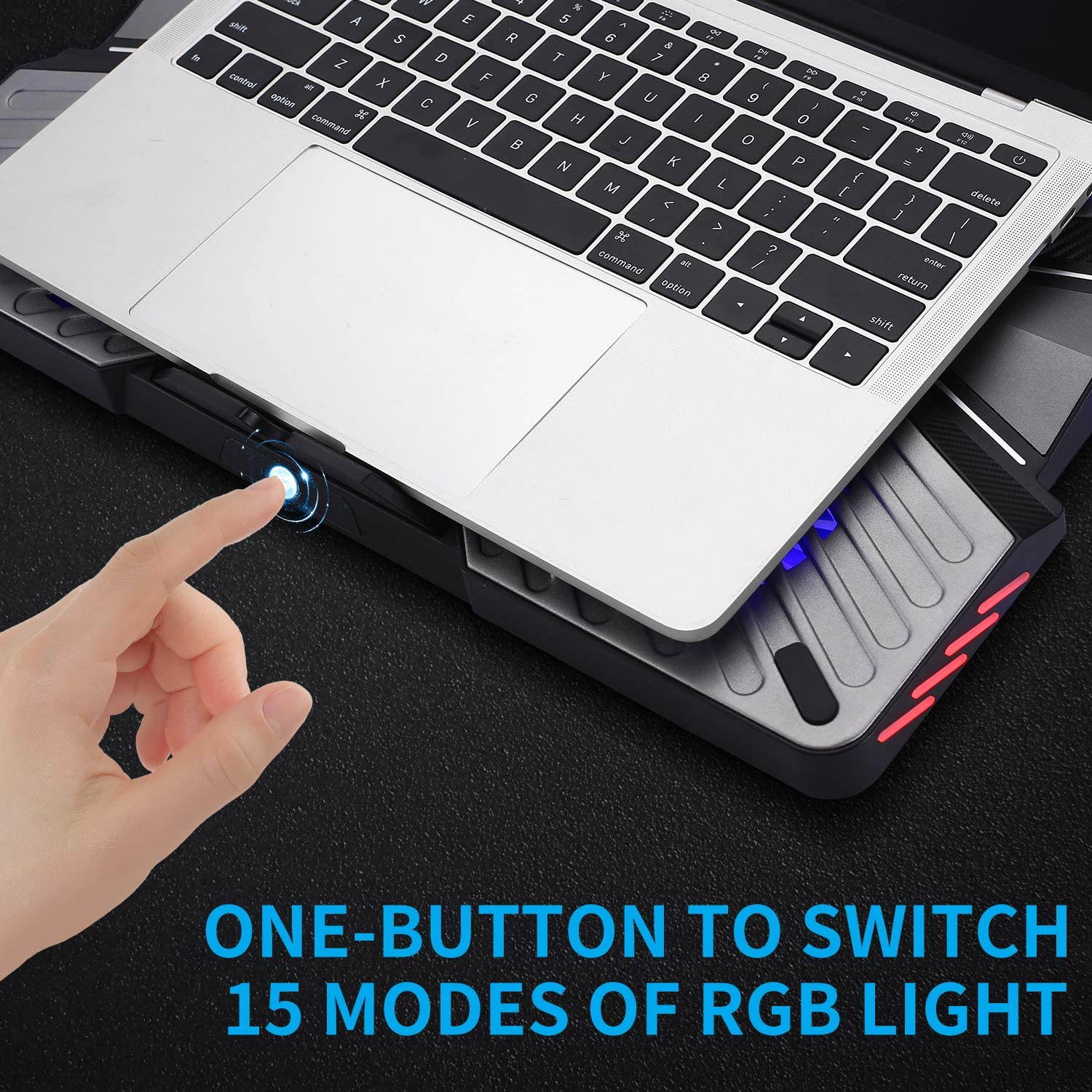 RGB Laptop Cooling Pad, USB Powered Laptop Cooling Stand with Metal Panel, Gaming Laptop Cooler Stand with 5 Silent Fans, Dual USB 2.0 Ports, Suit for 14-17.3 inch Laptop