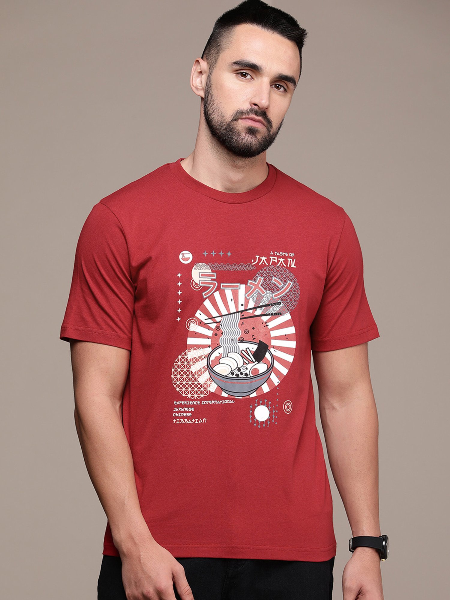 Burnt Umber Red Regular Fit Graphic Print Crew T-Shirt