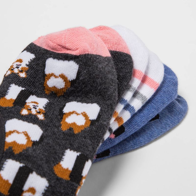 Women's Sushi Corgi 3pk Liner Socks - Xhilaration™ Blue/White/Gray 4-10