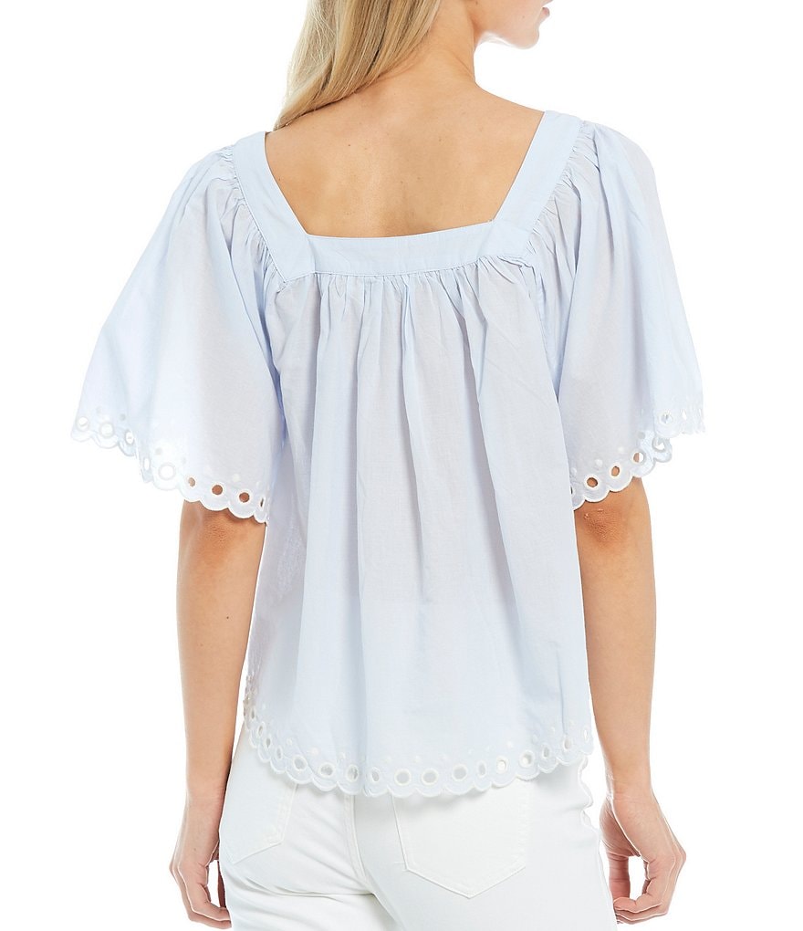 Ella Moss Lynne Shirred Embroidered Scallop Trim Top