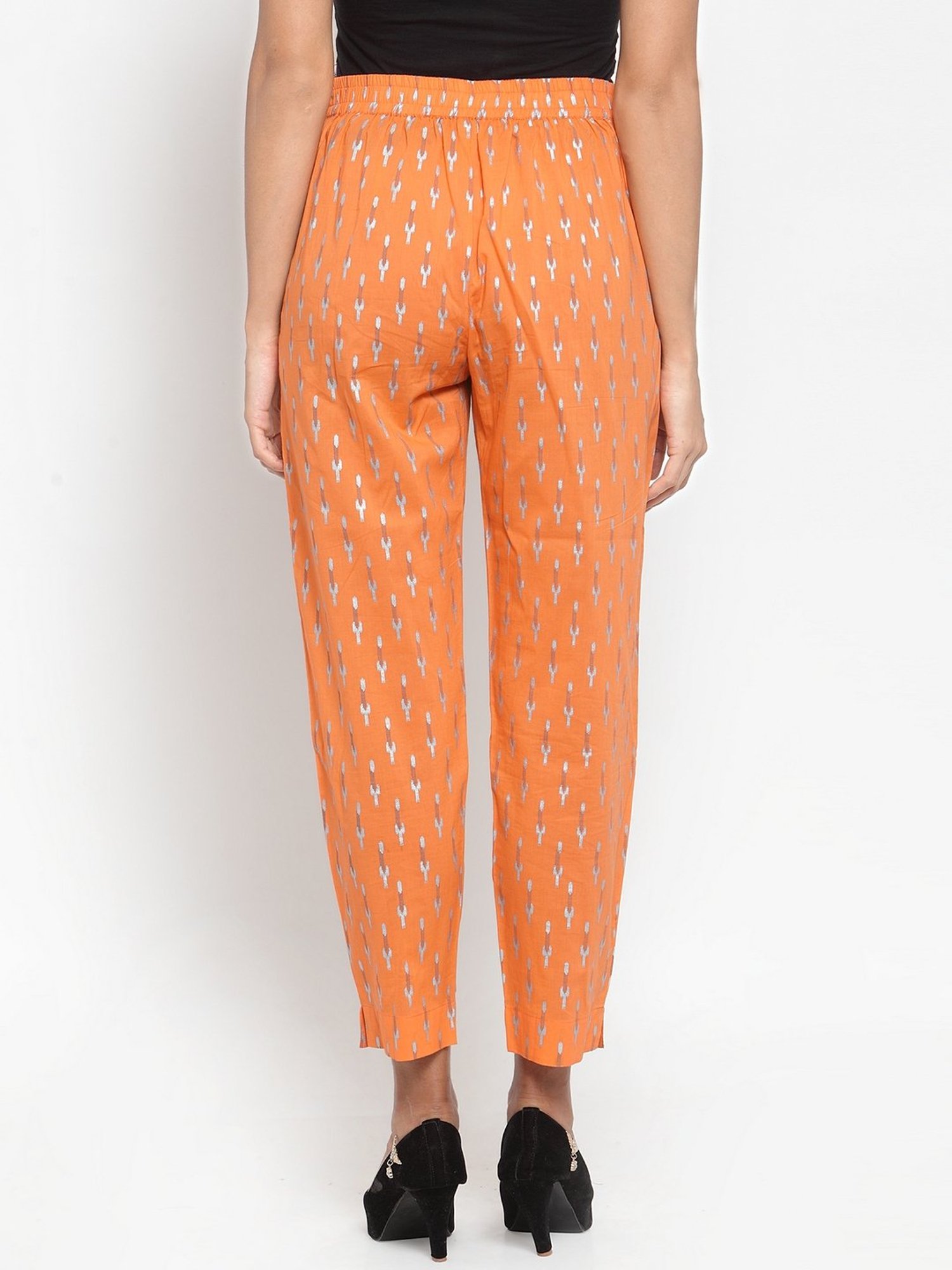 Indibelle Orange Cotton Printed Trousers