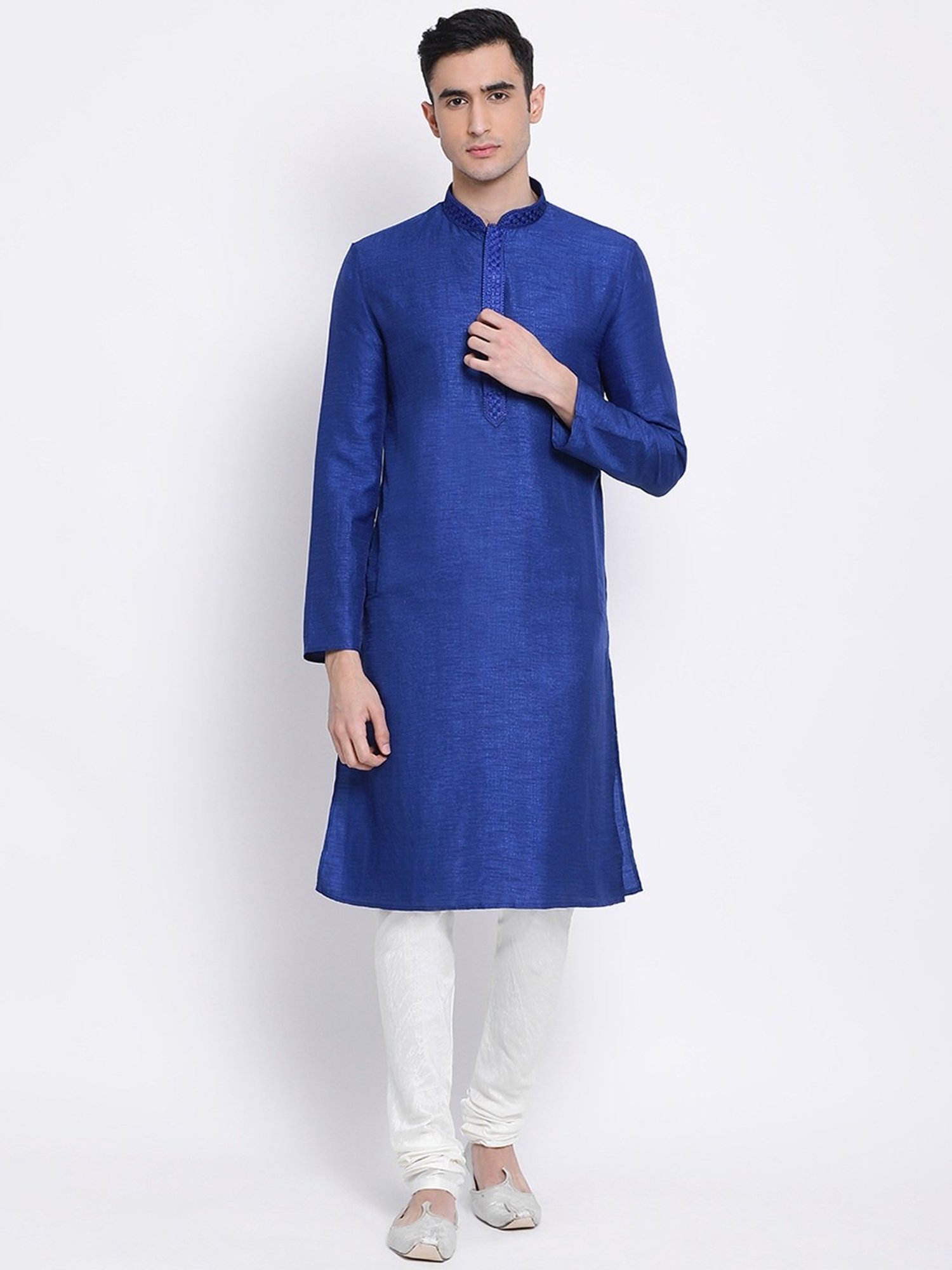 Sanwara Ink Blue Regular Fit Self Pattern Kurta Bottom Set