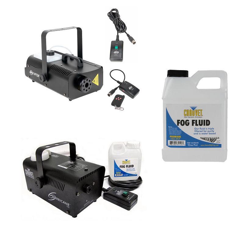 American DJ 2.3 L Fog Machine, Hurricane 700 Pro Fog Machine, & 1 Gallon Fluid