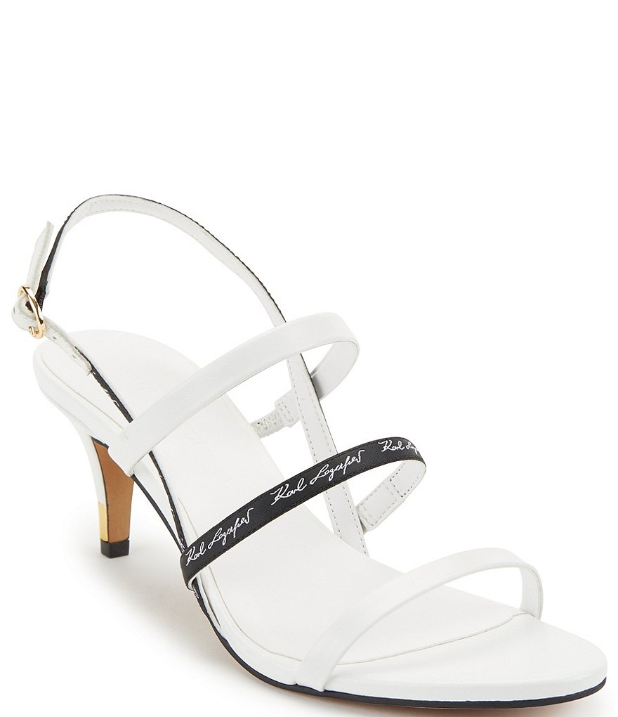 KARL LAGERFELD PARIS Dextra Script Logo Strap Kitten Heel Dress Sandals