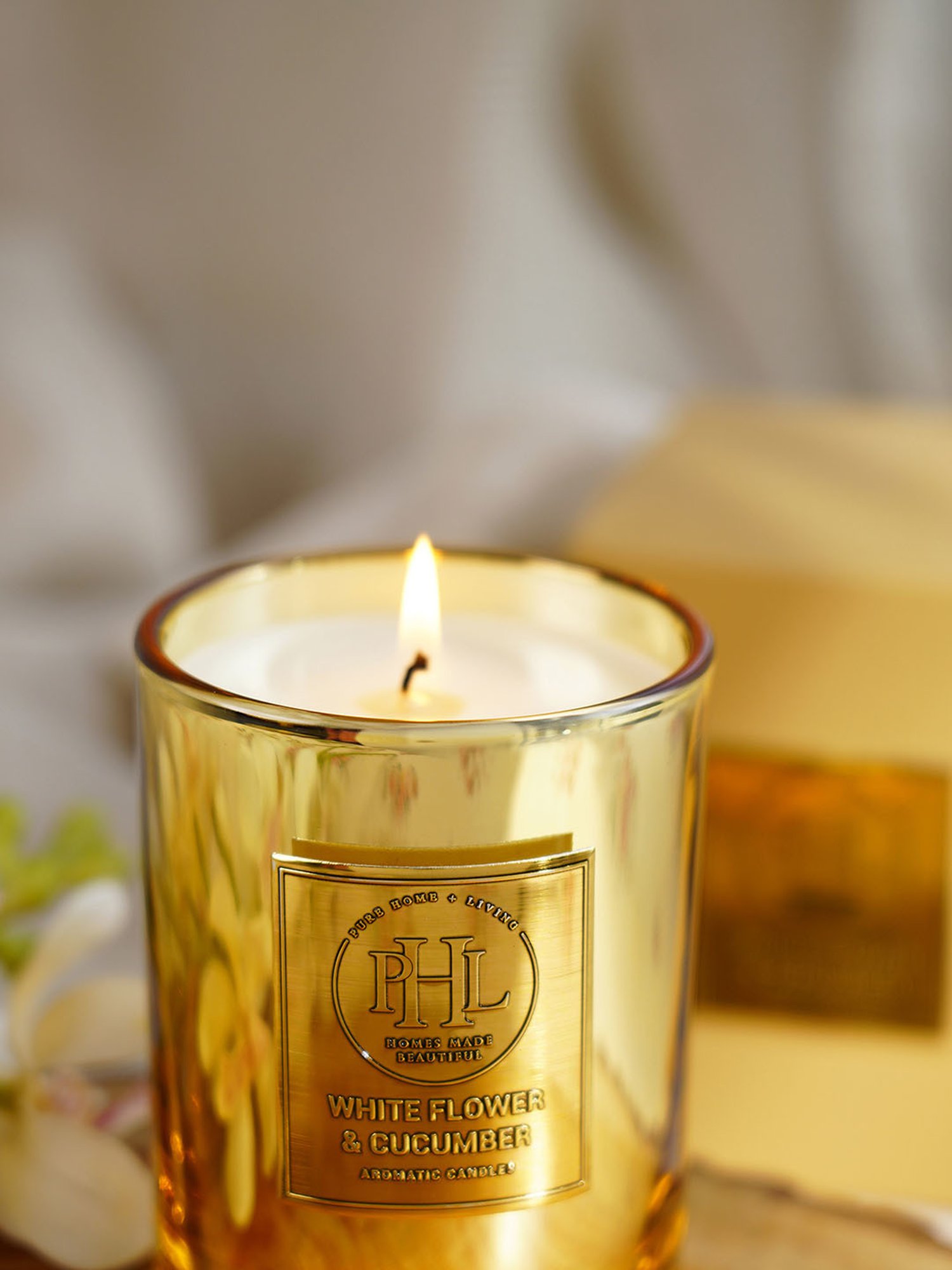 Pure Home and Living Gold Flower And Cucumber Scented Wax Filled Jar Candle