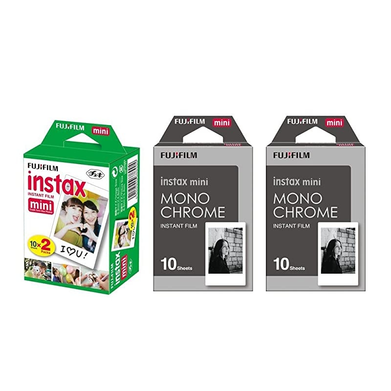Instax Mini Instant Film 3PACK BUNDLE SET Twin Pack 20 + 2SET Monochrome 20 for Mini 90 8 70 7s 50s 25 300 Camera SP1 Printer