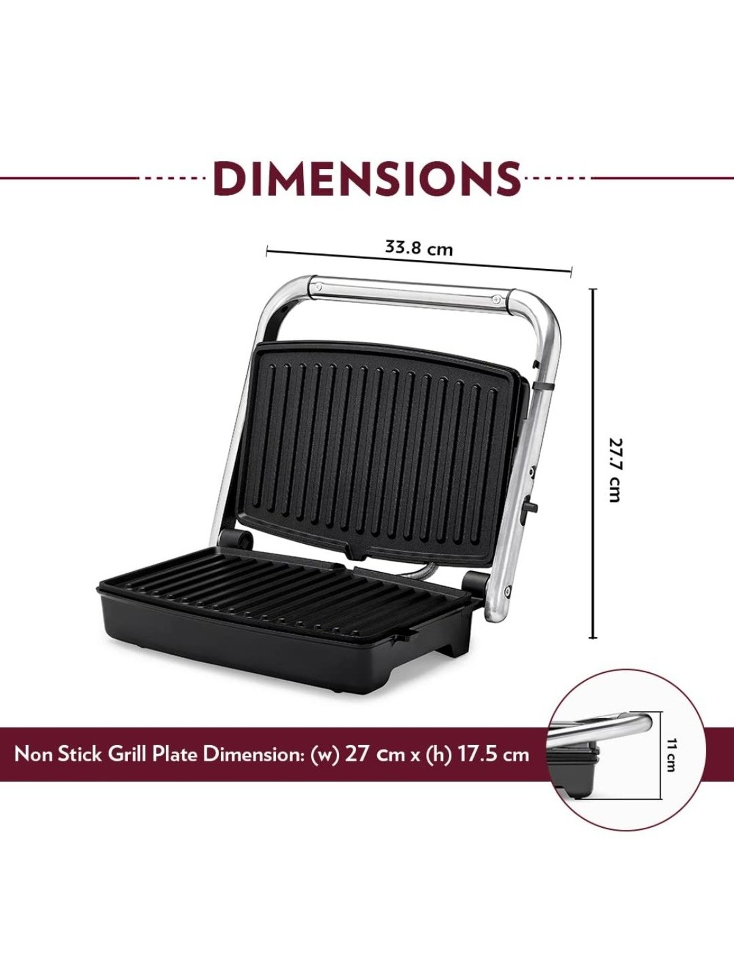 Borosil Sandwich Maker 2000W with Non stick coating (Black)