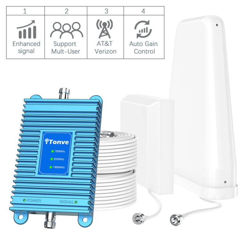 Cell Phone Signal Booster Up to 5,000 sq ft for Home & Office Boosts Band 13/5/2, 2G 3G 4G LTE Voice and Data for Verizon,T-Mobile, AT&T,Cellular Repeater Amplifier Kits with High Gain Antennas