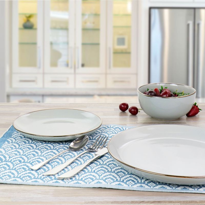 Gibson Home Rockaway Gold 12 Piece Stoneware Dinnerware Set in Gray