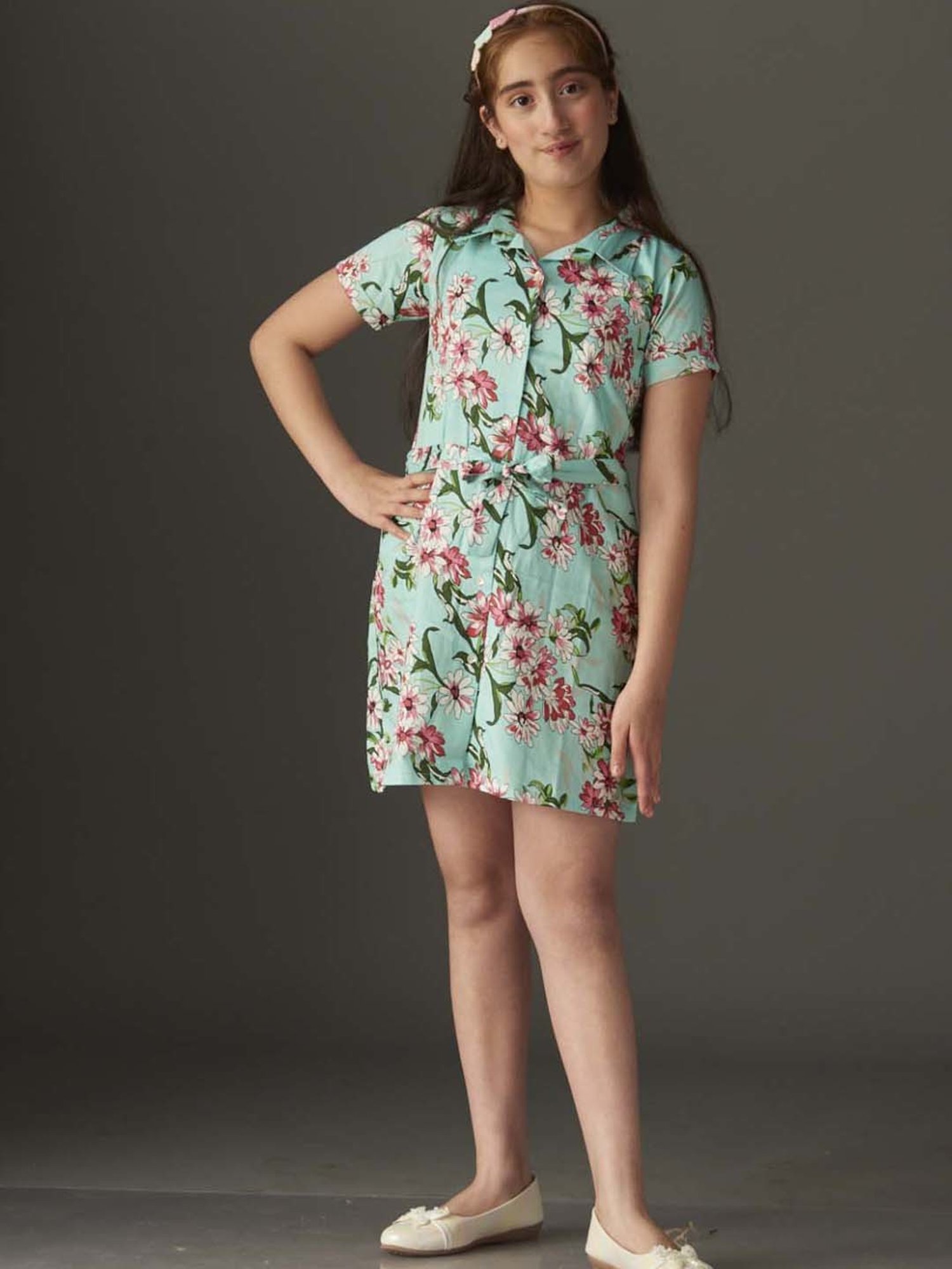 KidsDew Kids Mint Green Cotton Printed Dress