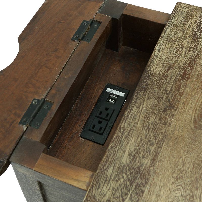 Graveley Rustic Handcrafted Mango Wood Side Table with Charging Port Gray - Christopher Knight Home
