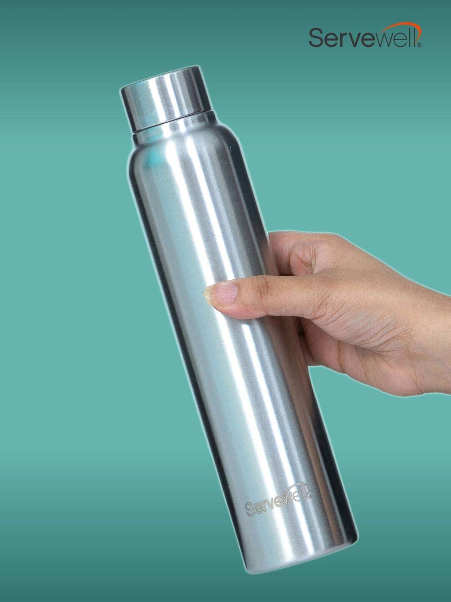 Servewell Silver Steel Sleek Single Wall Water Bottle (0.6 L)