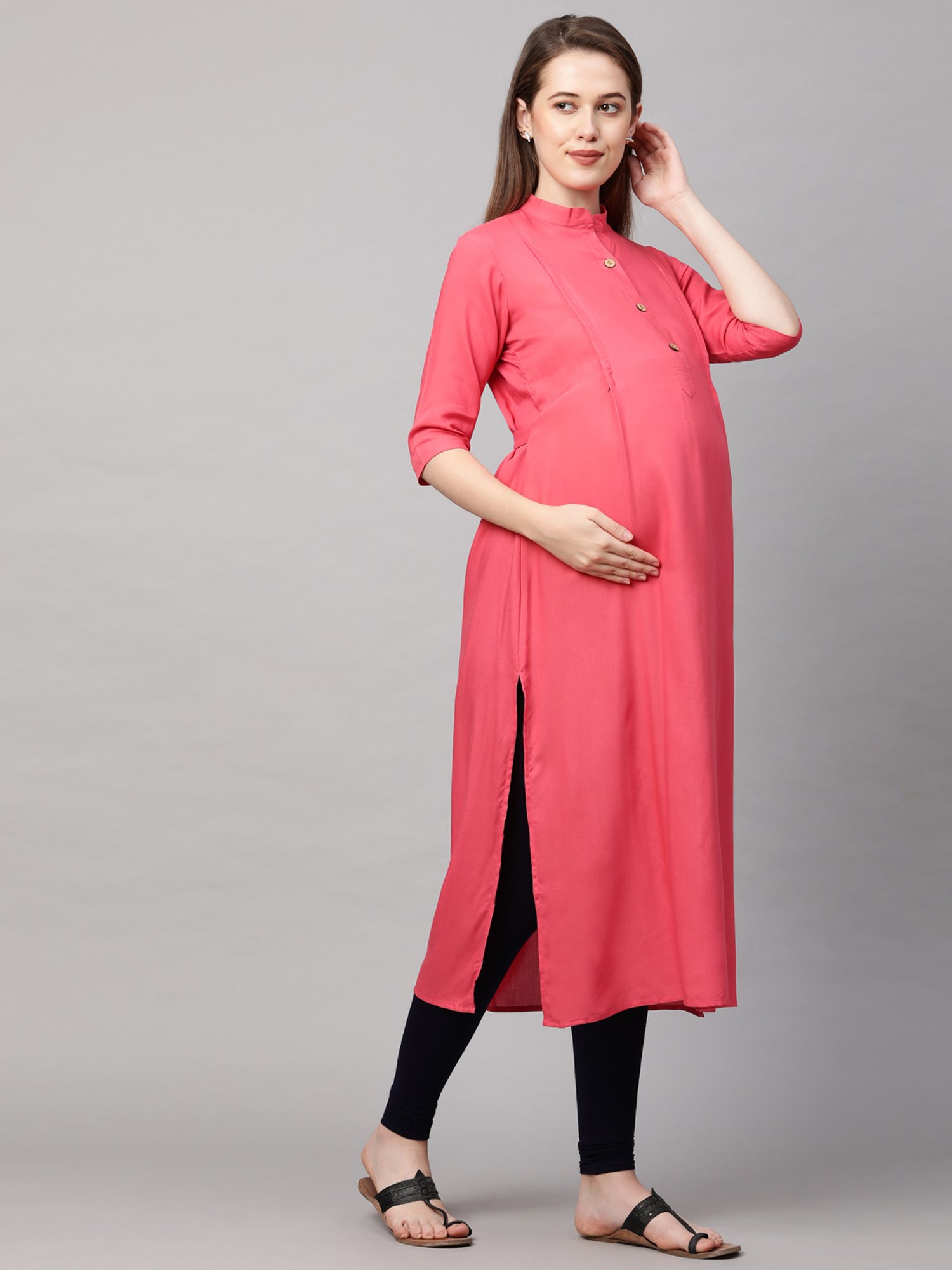 MomToBe Peach Regular Fit Maternity Kurta