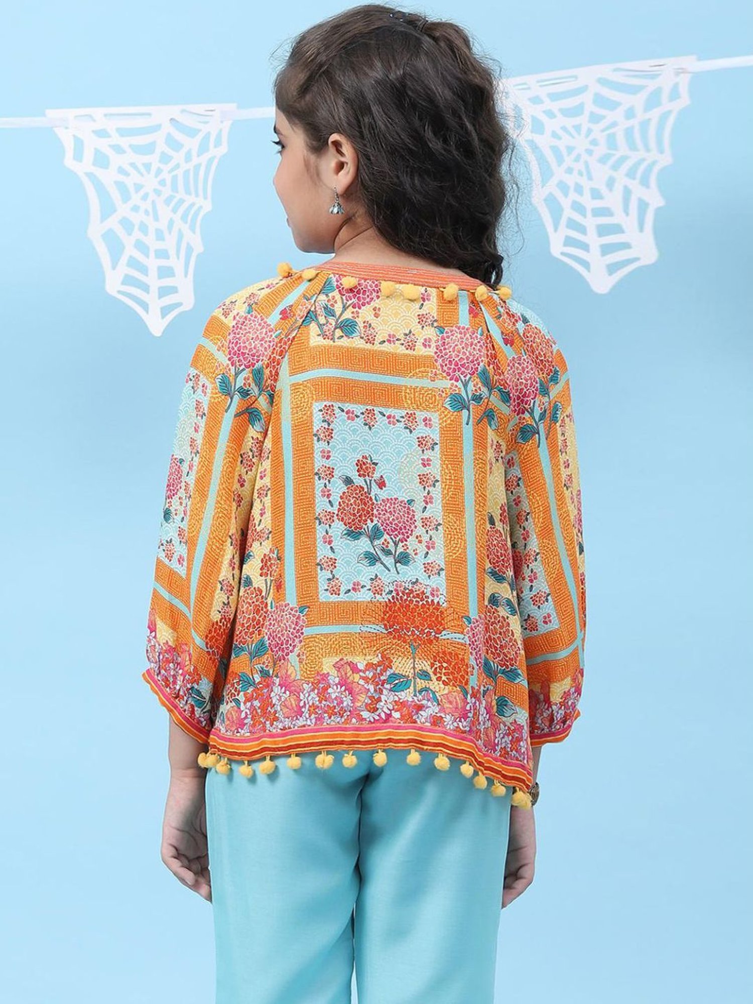 Biba Kids Orange & Sky Blue Printed Top